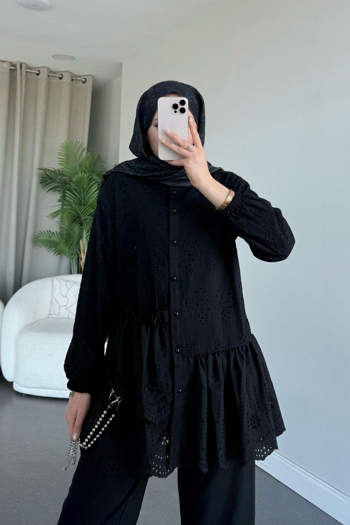 Fırfırlı Fisto Tunik Siyah, Fiyatları Fırfırlı Fisto Tunik Siyah -  Haza Moda 