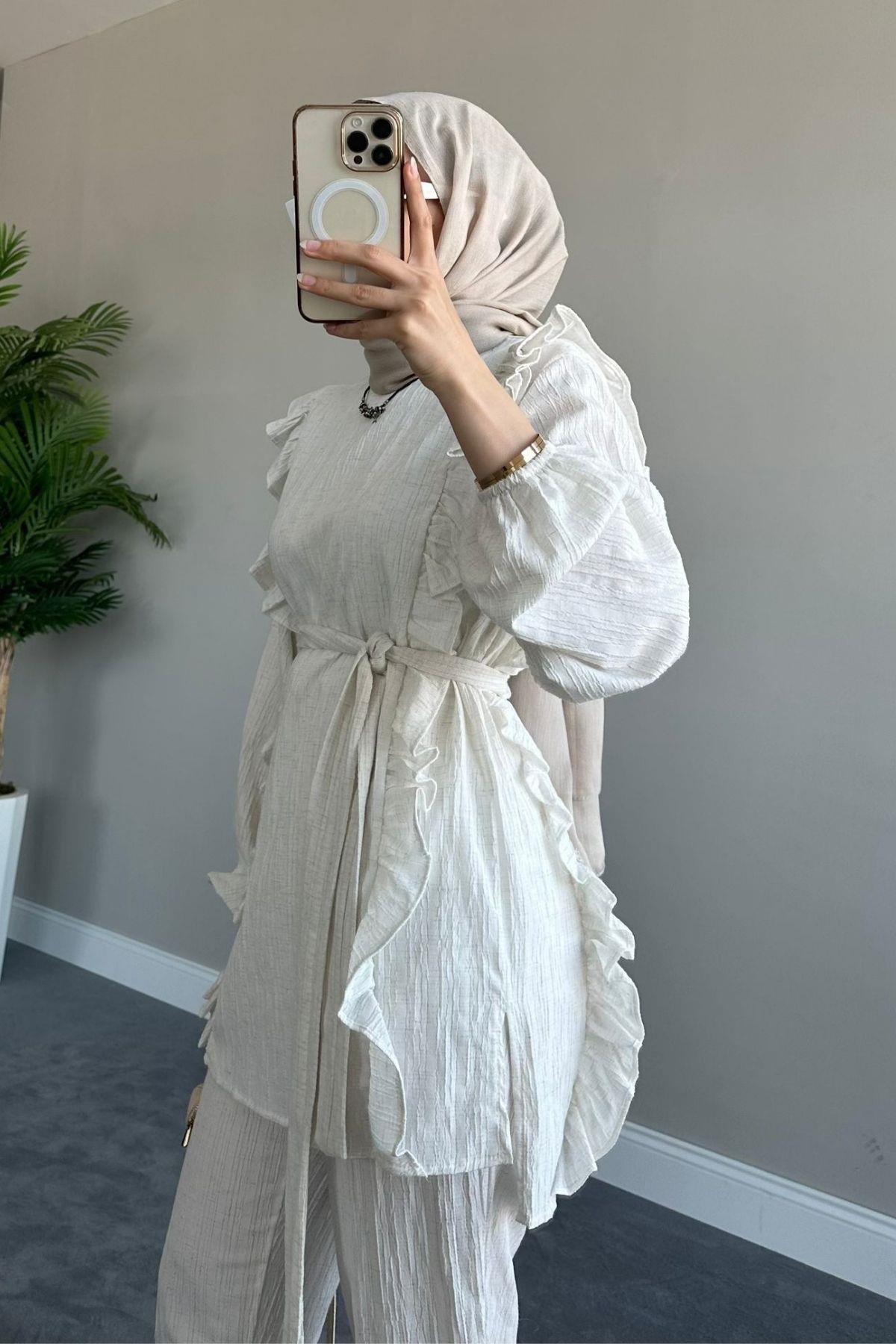 Fırfırlı Keten Takım Bej, Fiyatları 