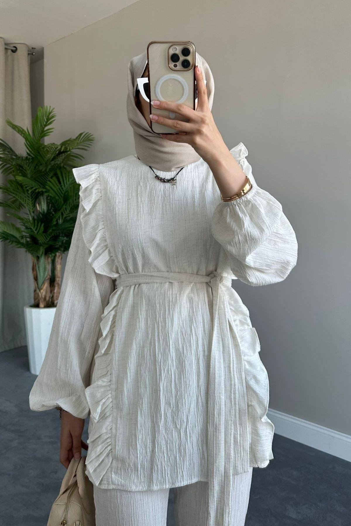 Fırfırlı Keten Takım Bej, Fiyatları 