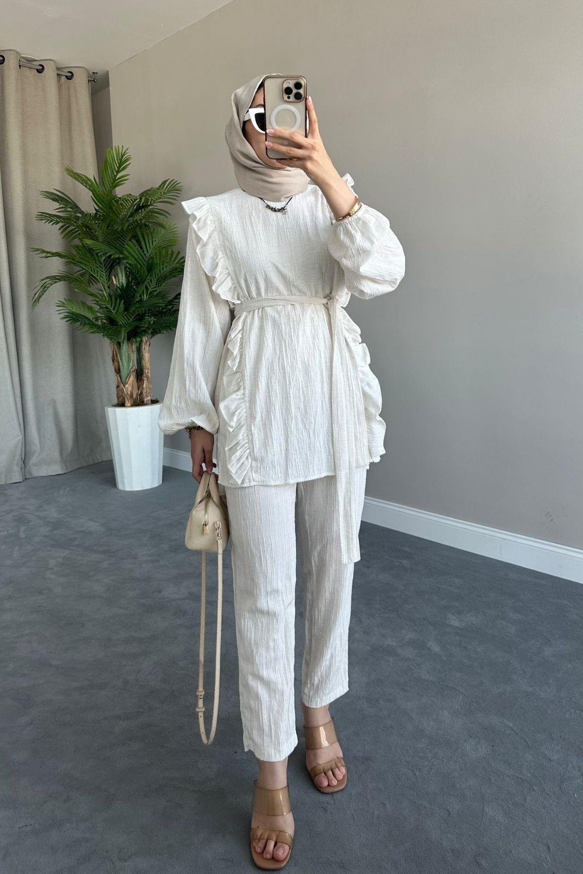 Fırfırlı Keten Takım Bej, Fiyatları 