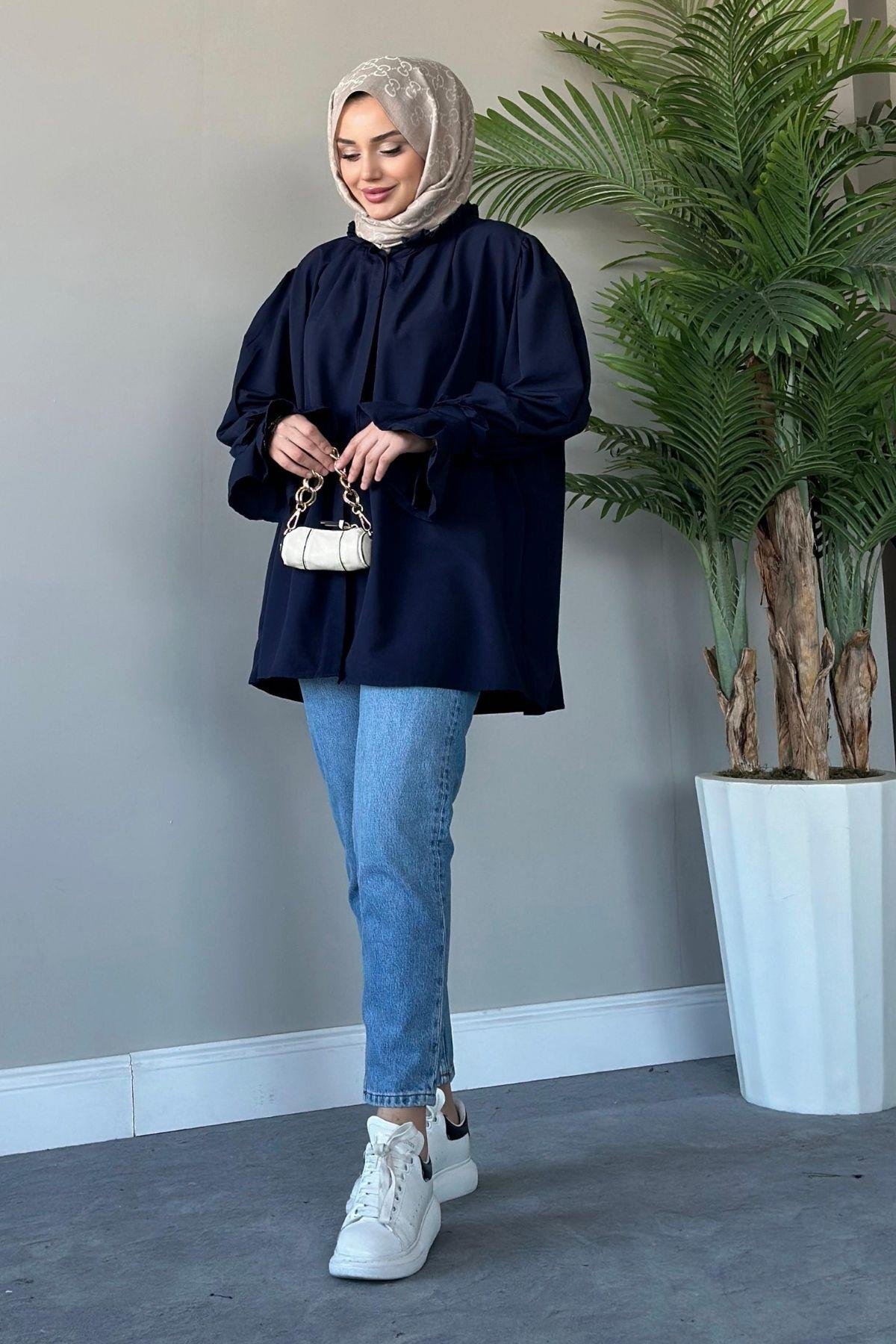 Fırfırlı Poplin Gömlek Lacivert, Fiyatları 