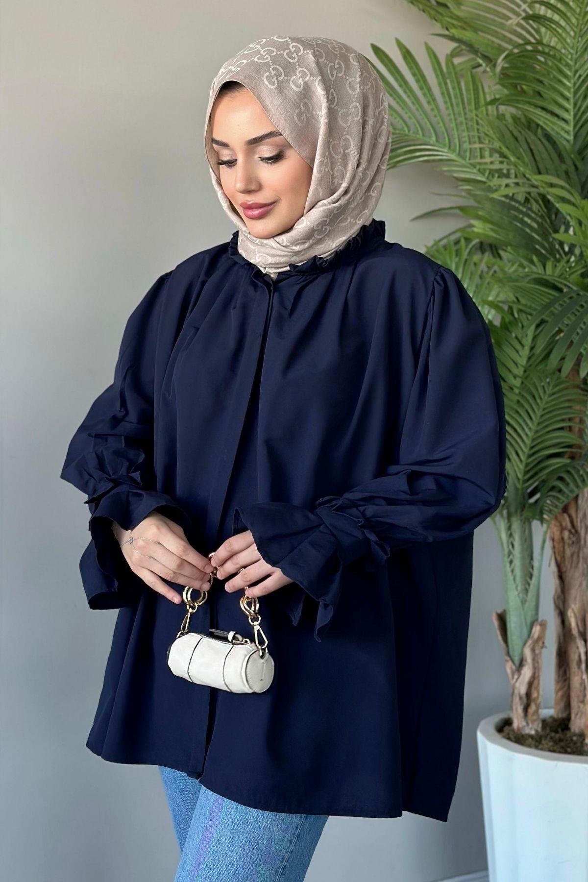 Fırfırlı Poplin Gömlek Lacivert, Fiyatları 