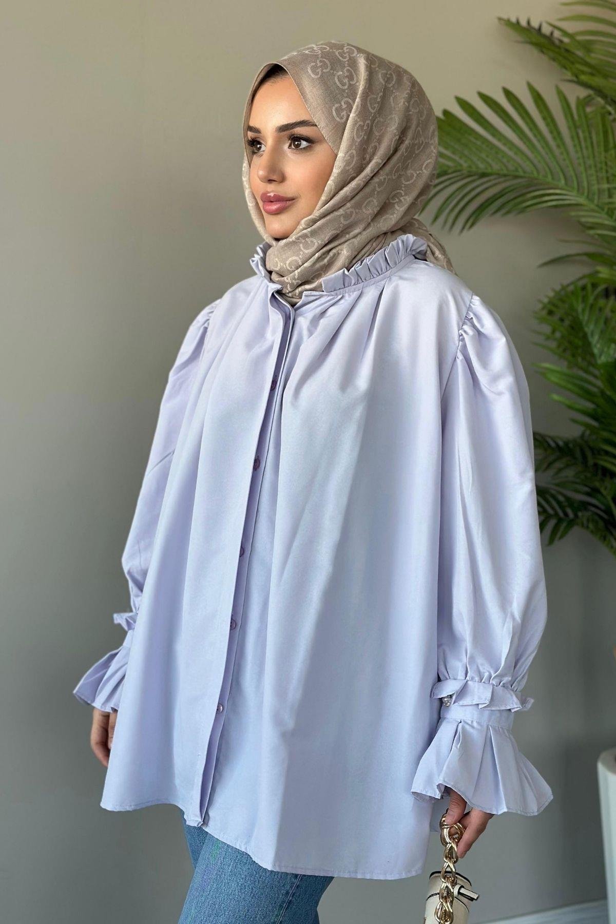 Fırfırlı Poplin Gömlek Lila, Fiyatları 