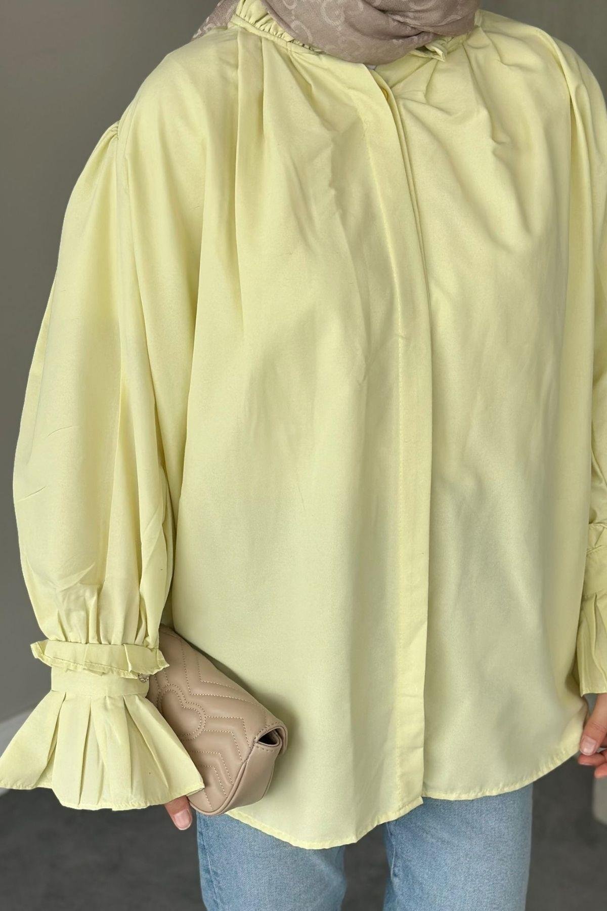 Fırfırlı Poplin Gömlek Sarı, Fiyatları 