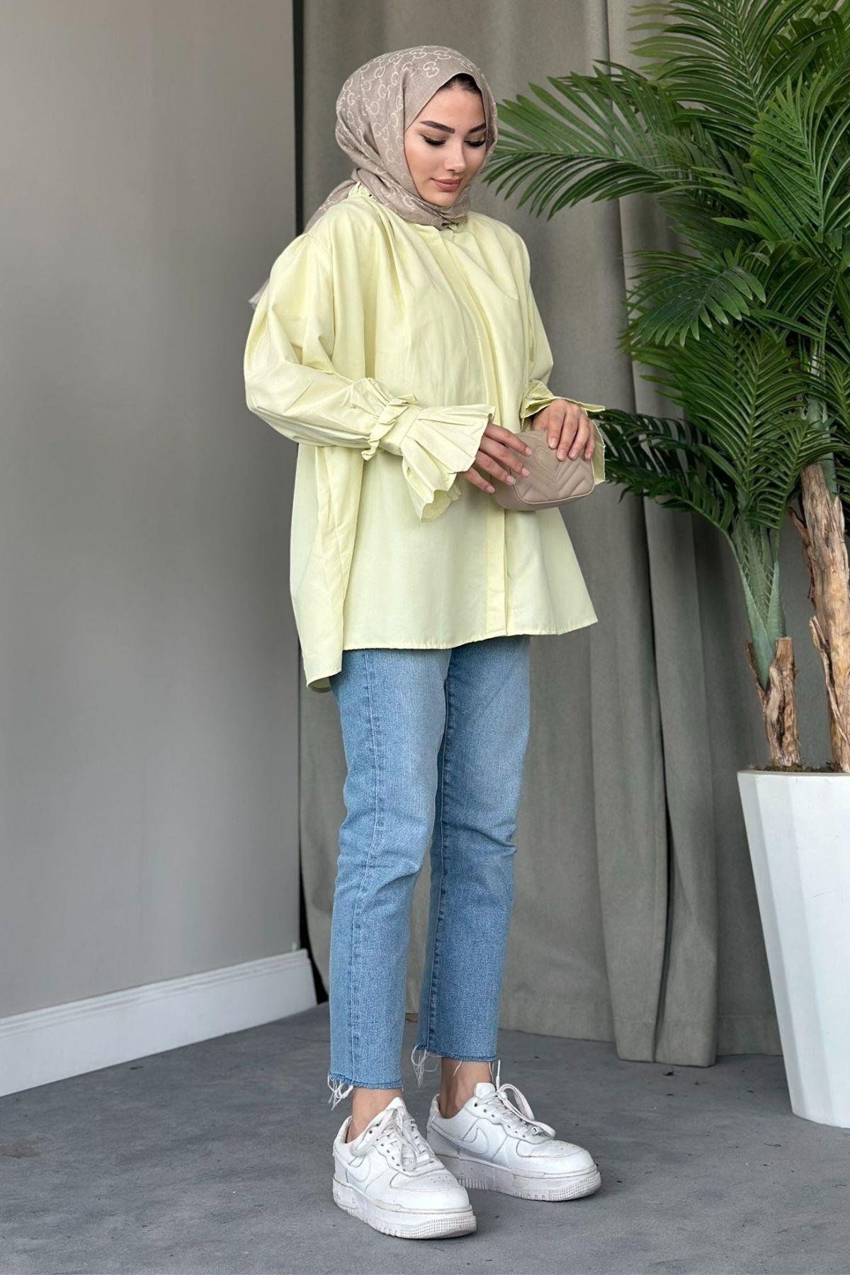 Fırfırlı Poplin Gömlek Sarı, Fiyatları 