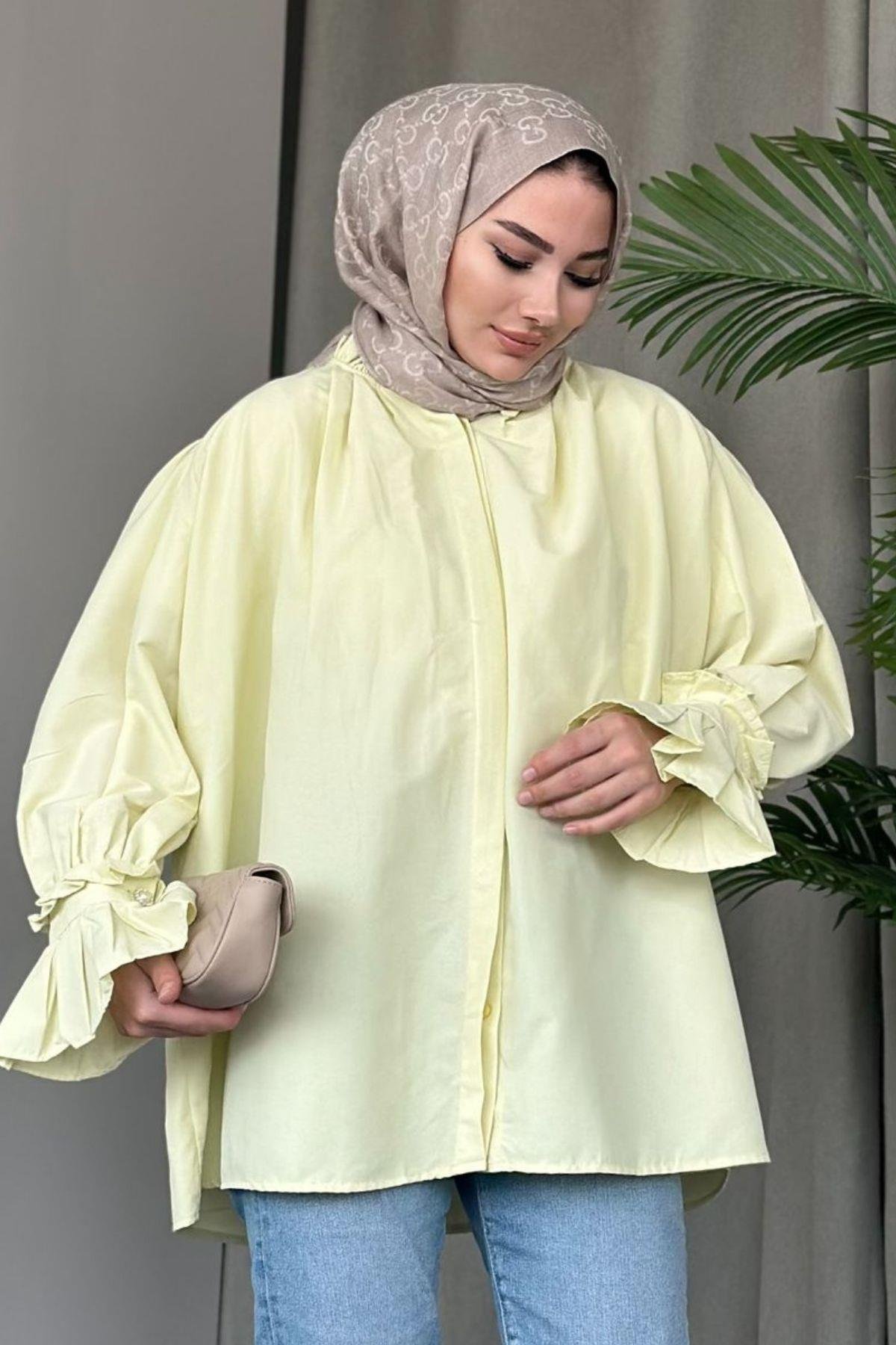 Fırfırlı Poplin Gömlek Sarı, Fiyatları 