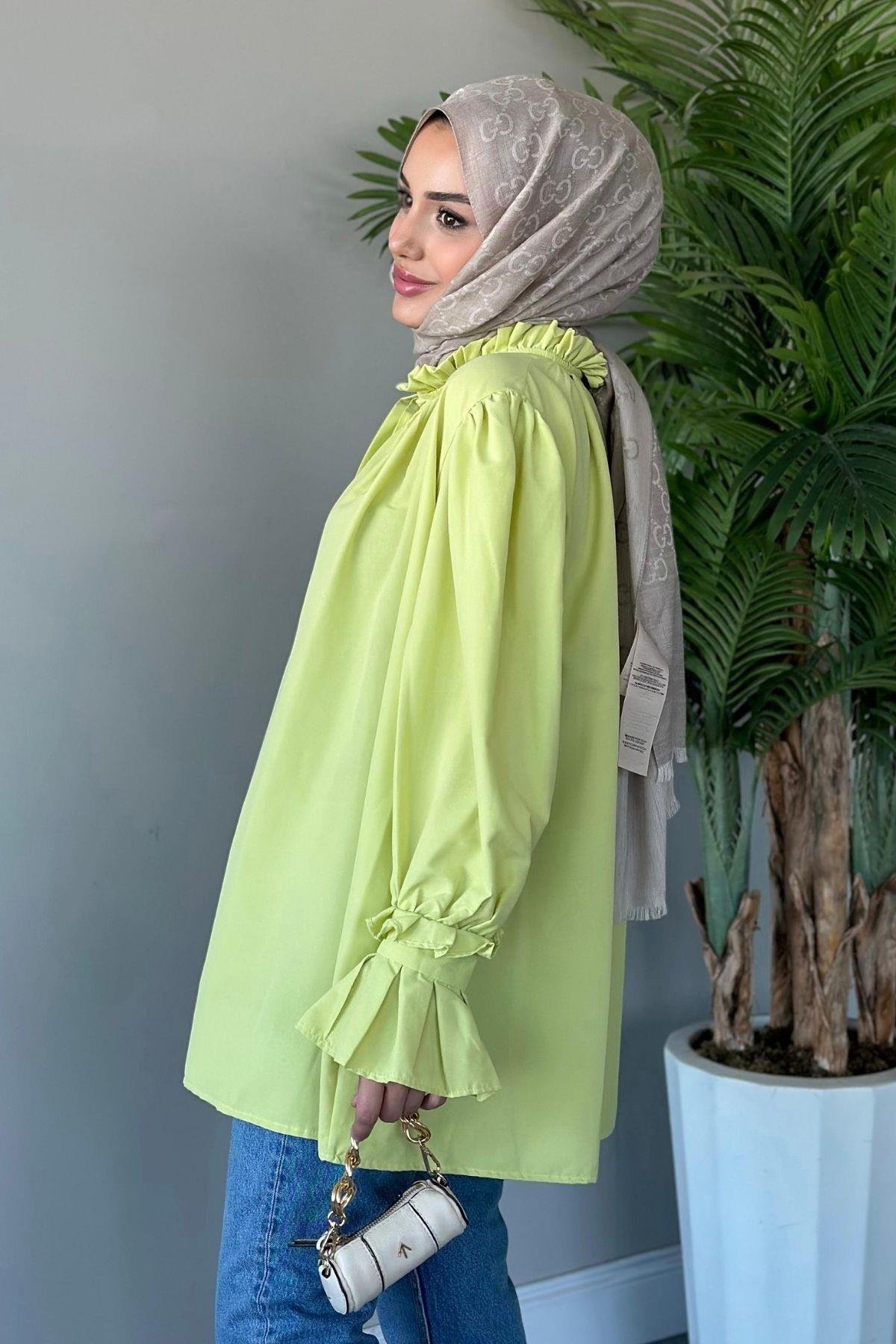 Fırfırlı Poplin Gömlek Yağyeşili, Fiyatları 