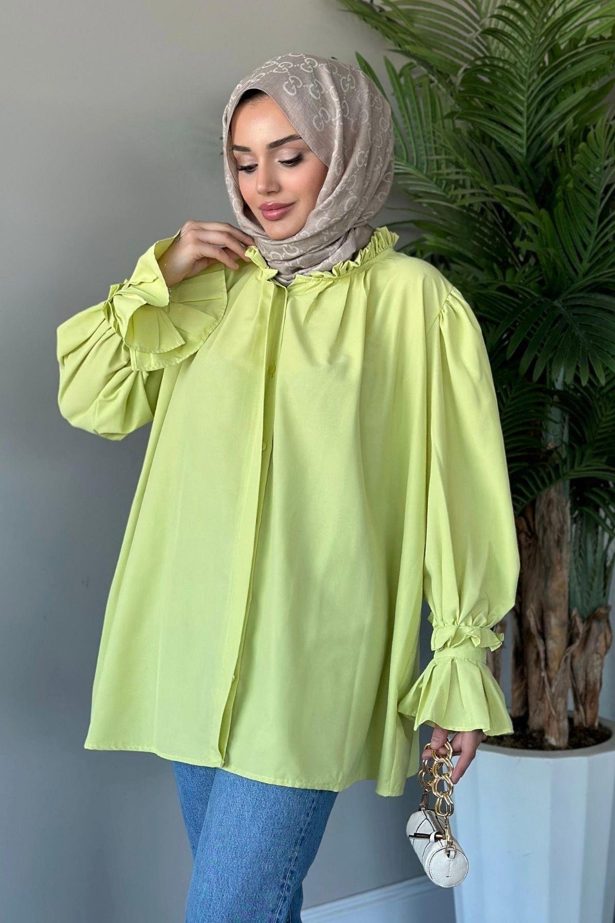 Fırfırlı Poplin Gömlek Yağyeşili, Fiyatları 