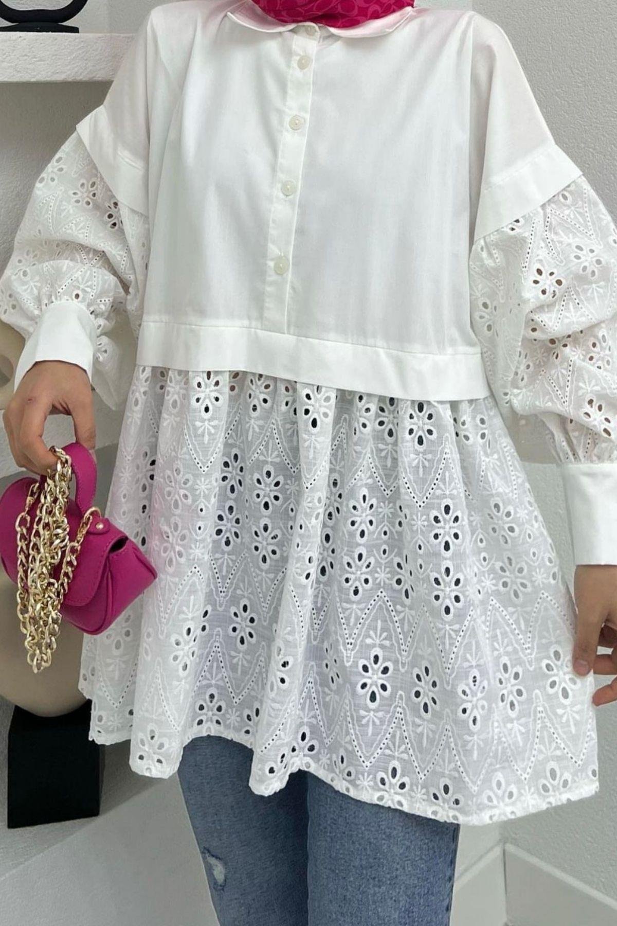 Fisto Gömlek Beyaz, Fiyatları Fisto Gömlek Beyaz – Haza Moda | Tesettür Giyim