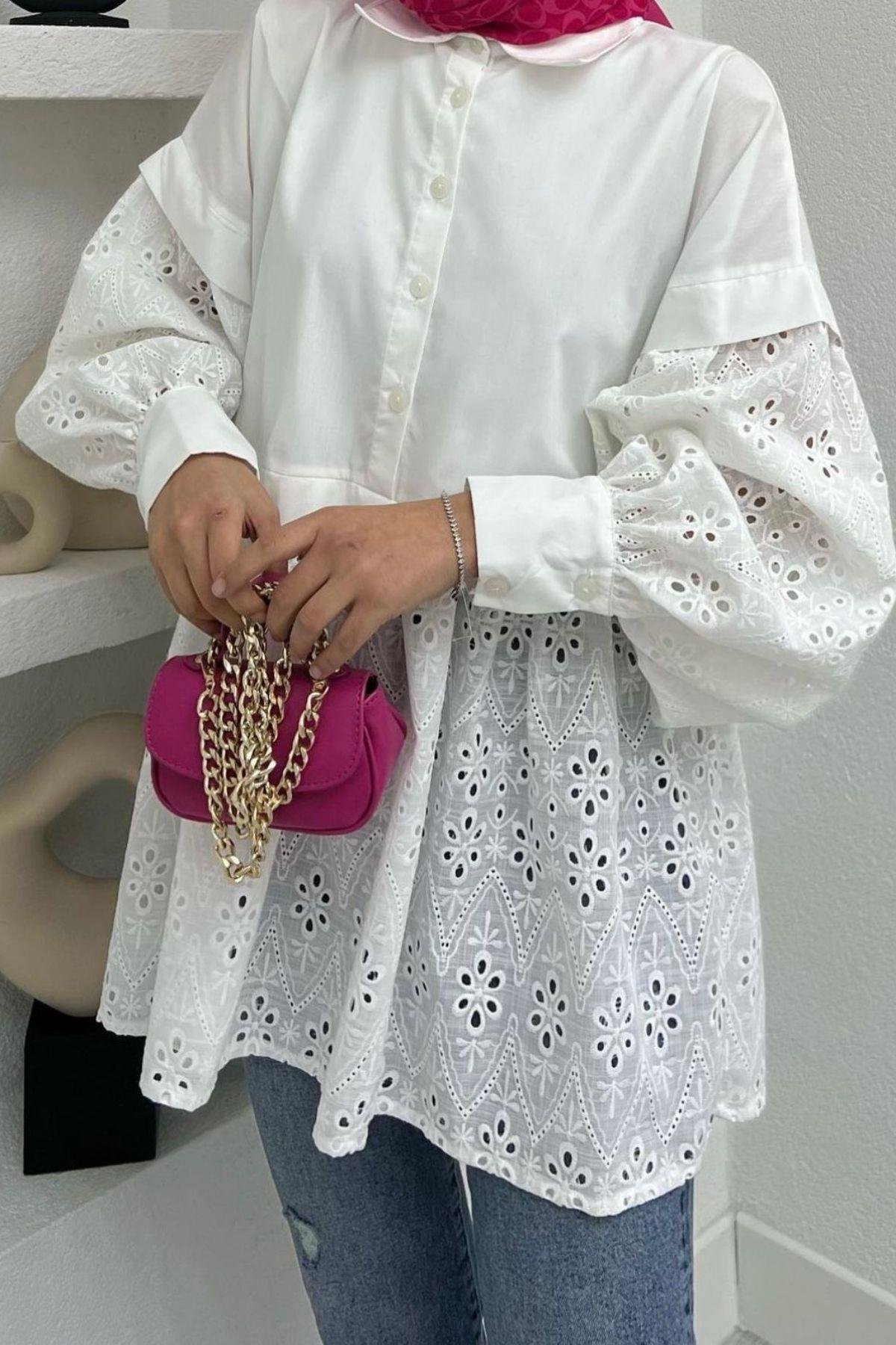 Fisto Gömlek Beyaz, Fiyatları Fisto Gömlek Beyaz – Haza Moda | Tesettür Giyim