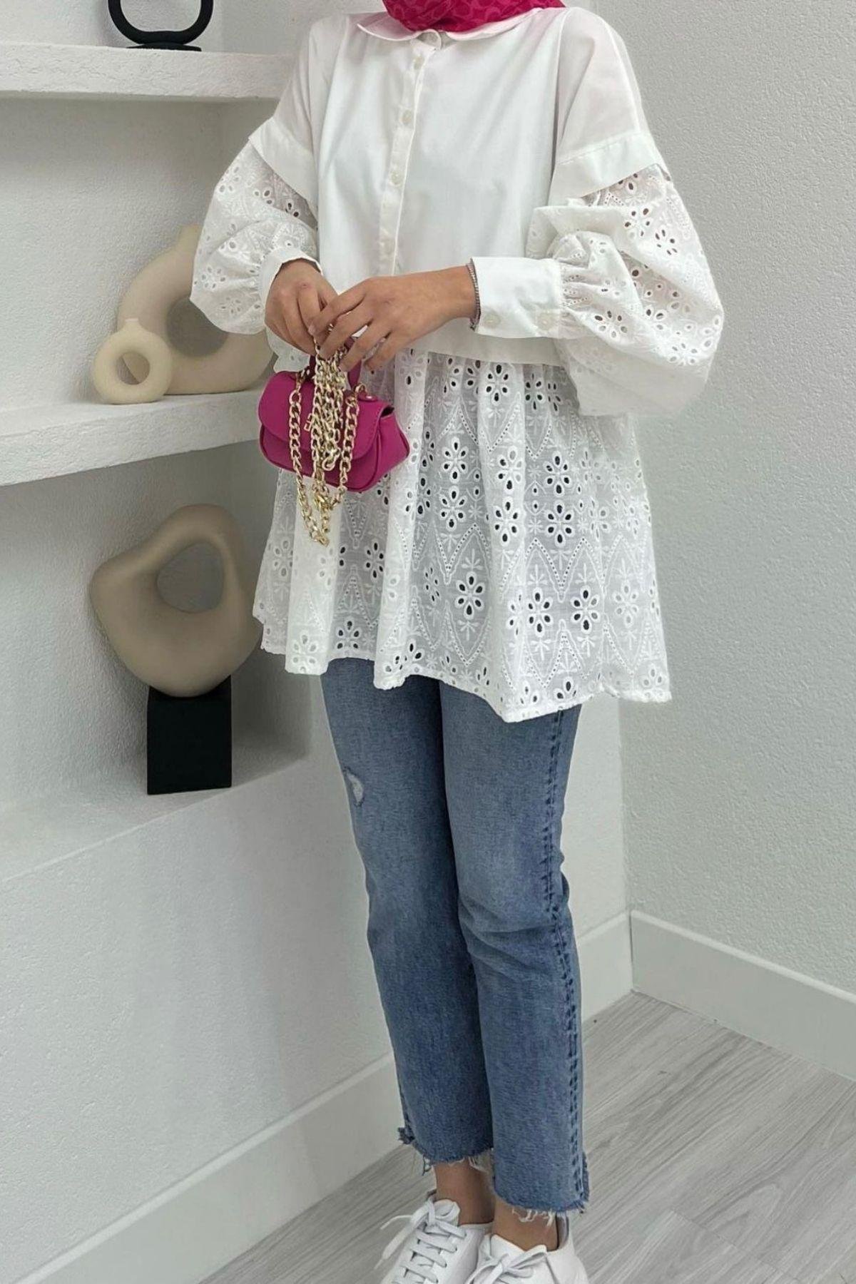 Fisto Gömlek Beyaz, Fiyatları Fisto Gömlek Beyaz – Haza Moda | Tesettür Giyim