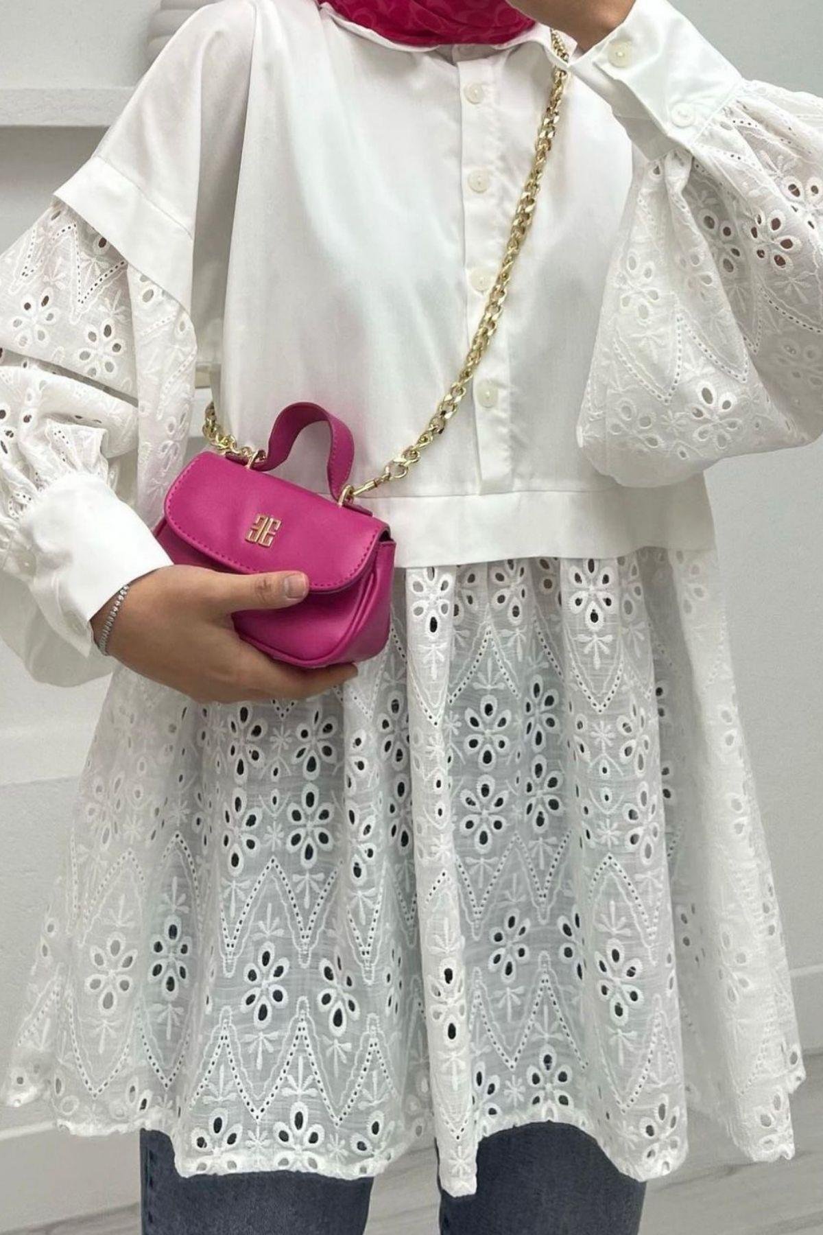 Fisto Gömlek Beyaz, Fiyatları Fisto Gömlek Beyaz – Haza Moda | Tesettür Giyim