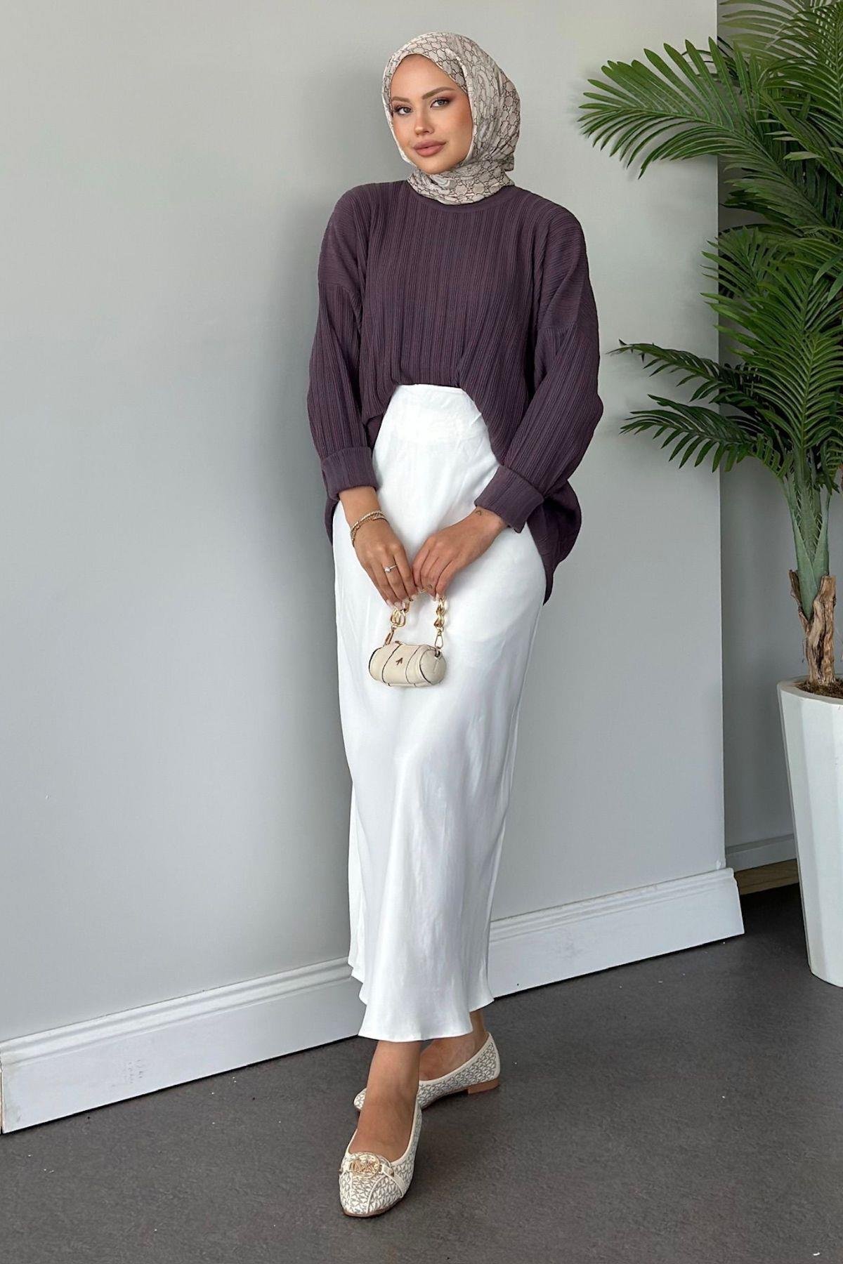 Fitilli Çizgili Triko Tunik Mürdüm, Fiyatları 