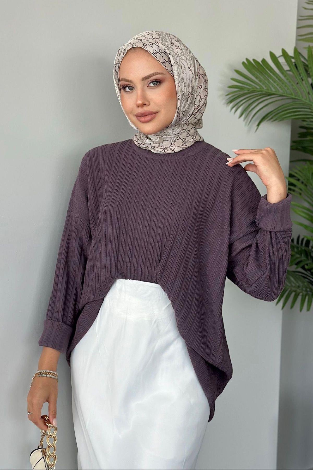 Fitilli Çizgili Triko Tunik Mürdüm, Fiyatları 