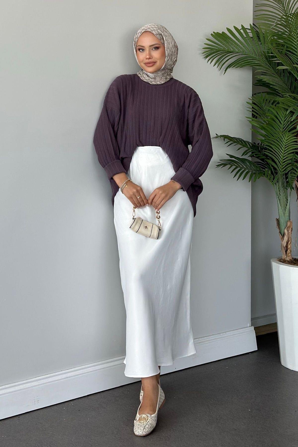 Fitilli Çizgili Triko Tunik Mürdüm, Fiyatları 