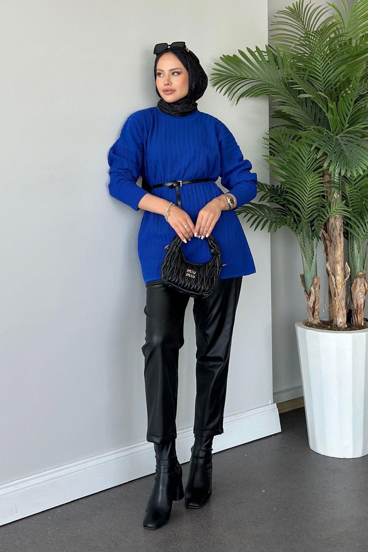 Fitilli Çizgili Triko Tunik Saks, Fiyatları 