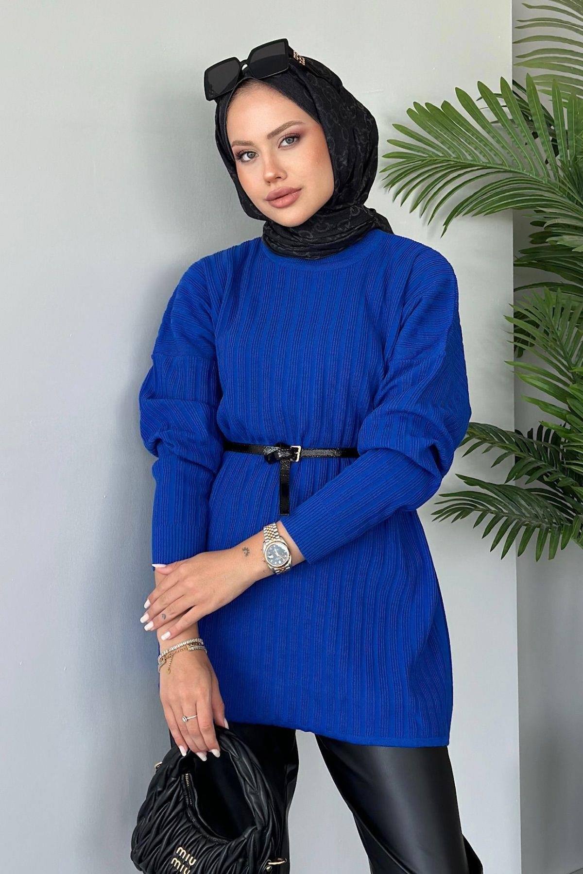 Fitilli Çizgili Triko Tunik Saks, Fiyatları 