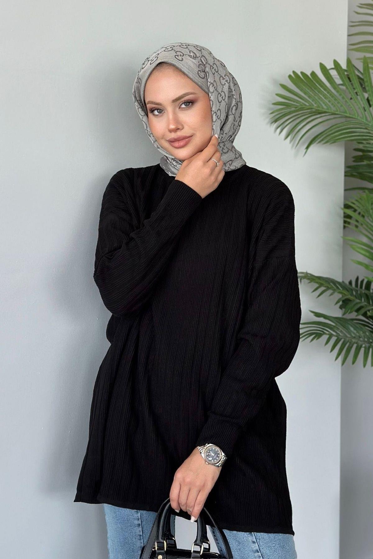 Fitilli Çizgili Triko Tunik Siyah, Fiyatları 