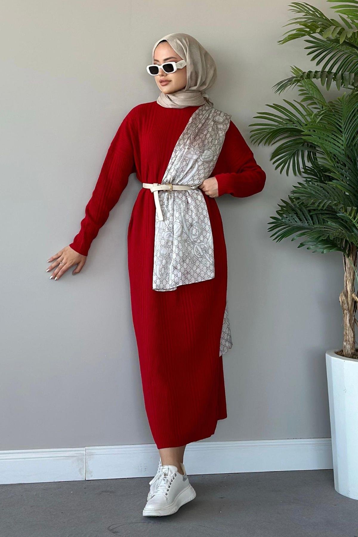 Fitilli Triko Elbise Kırmızı, Fiyatları 