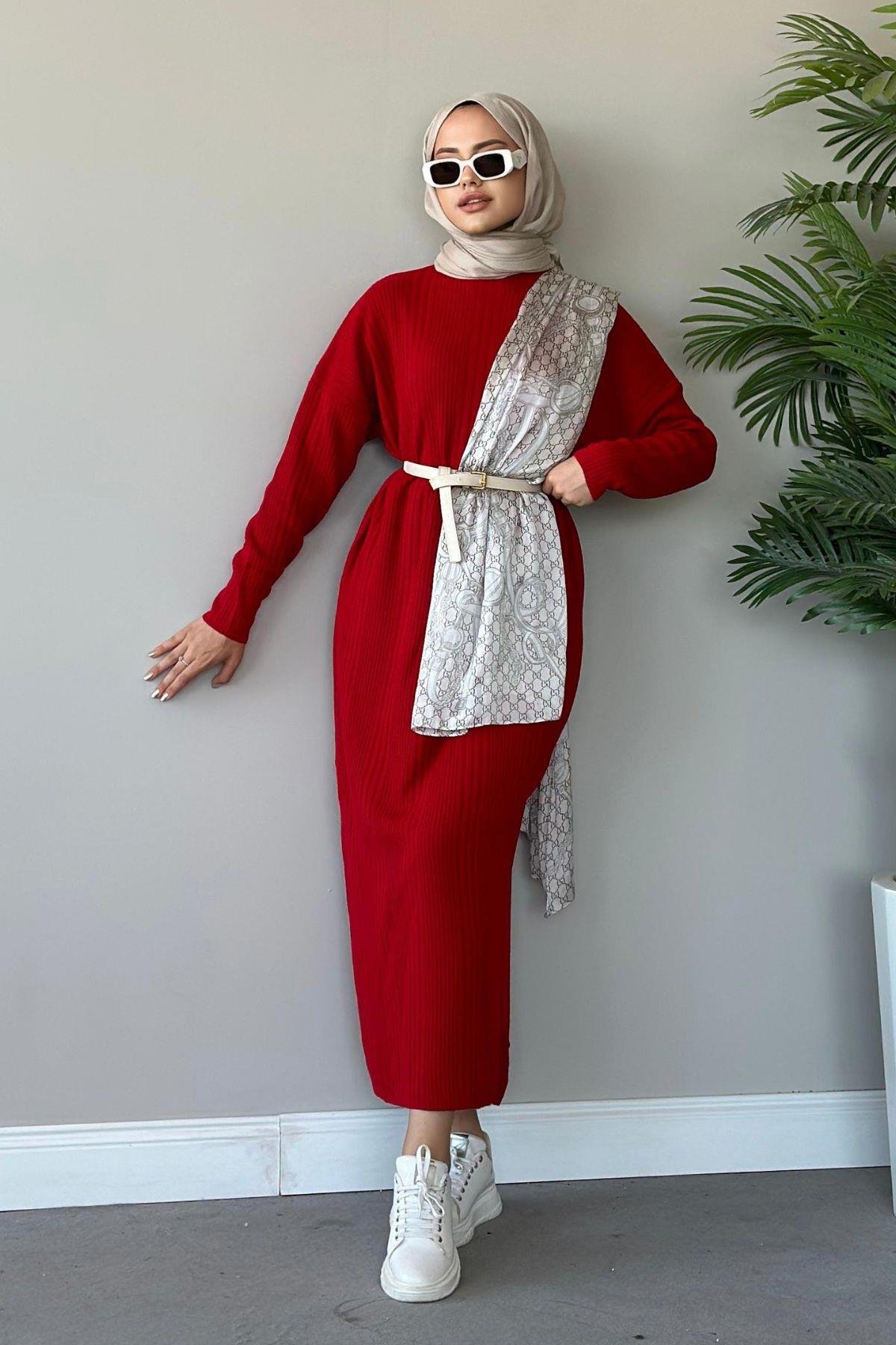 Fitilli Triko Elbise Kırmızı, Fiyatları 