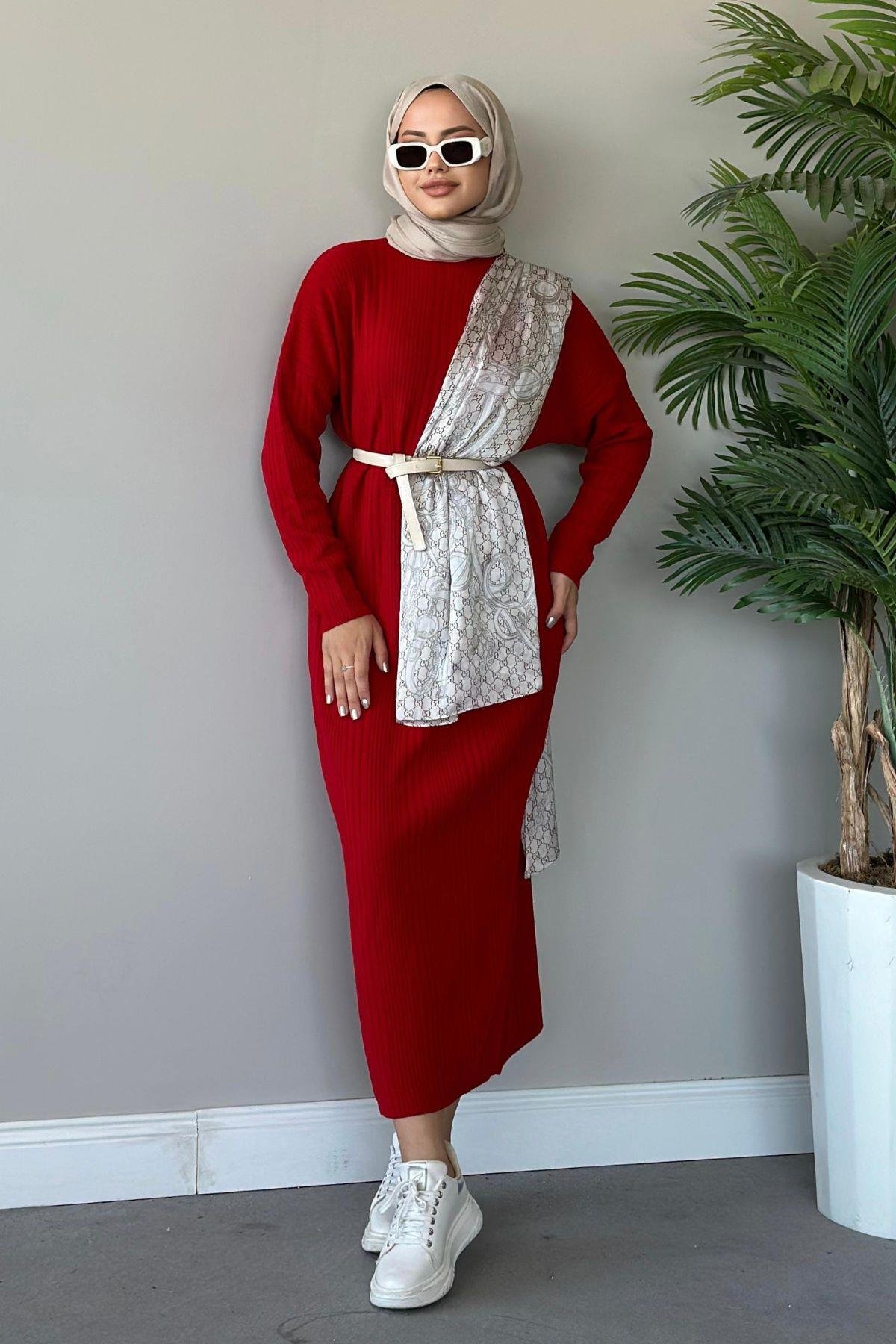 Fitilli Triko Elbise Kırmızı, Fiyatları 