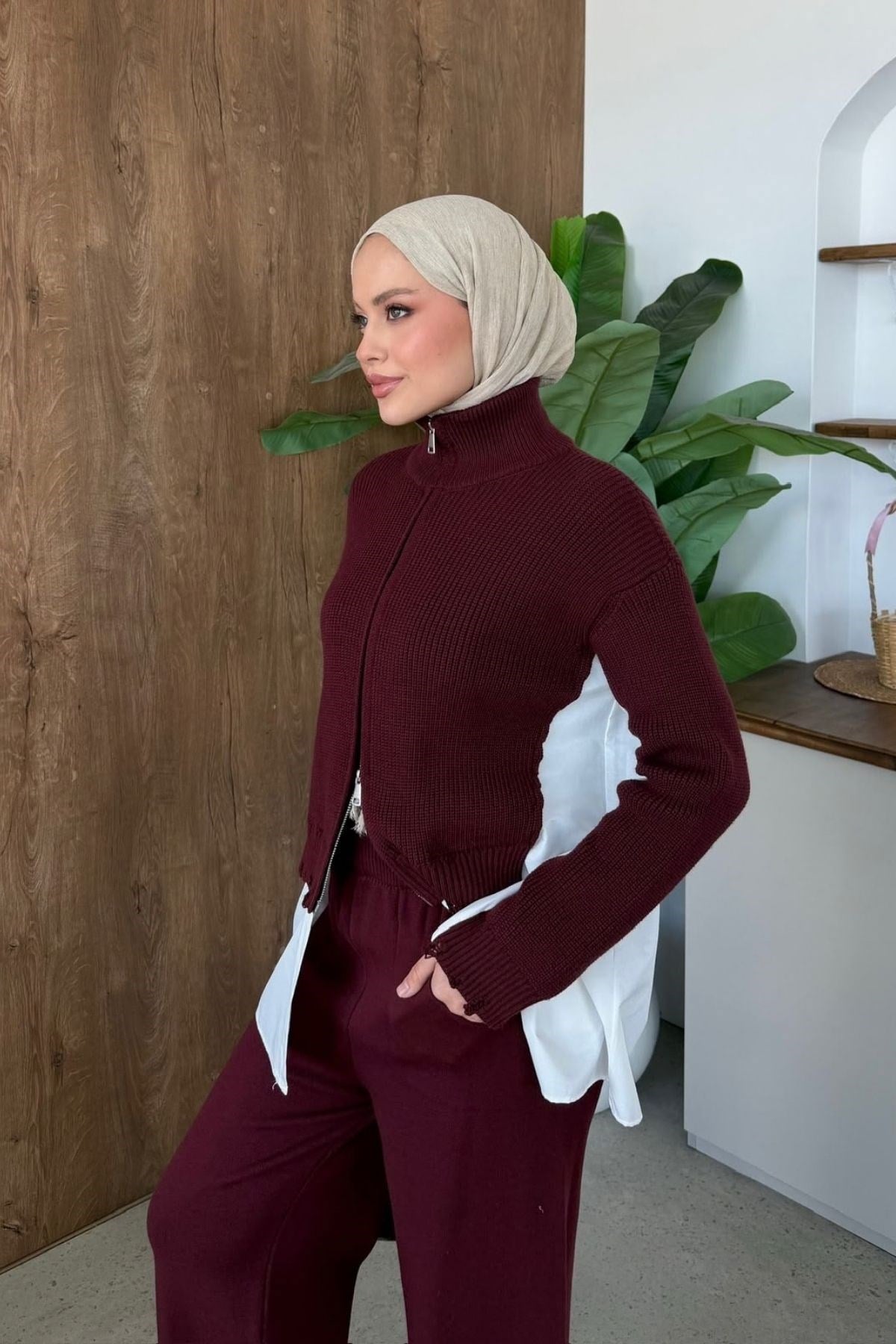 Frida Gömlek Detay Lüks Takım Bordo, Fiyatları 
