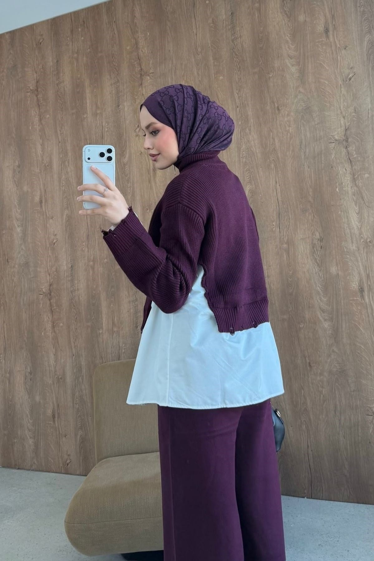 Frida Gömlek Detay Lüks Takım Mürdüm, Fiyatları 