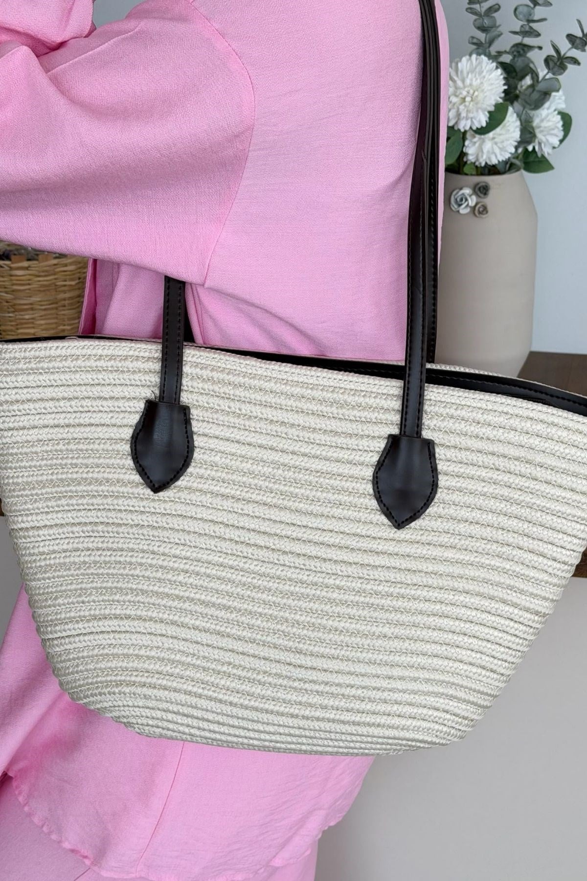 Gabri Hasır Çanta Bej, Fiyatları Duffy Kapaklı Hasır Bej| Haza Moda