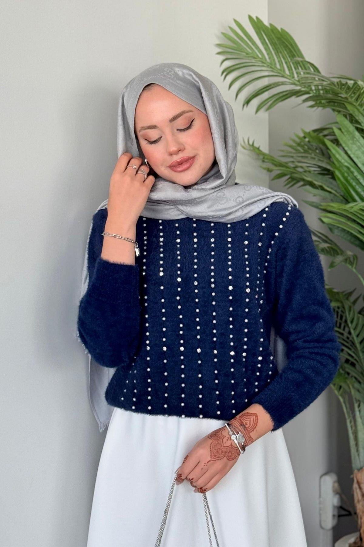 Gala Premium Kazak Lacivert, Fiyatları Haza Moda | Tesettür Giyim | Gala Premium Kazak Lacivert