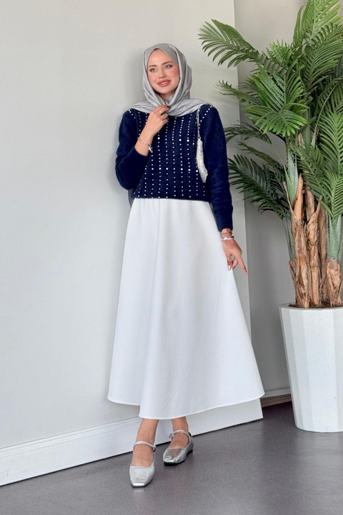 Gala Premium Kazak Lacivert, Fiyatları Haza Moda | Tesettür Giyim | Gala Premium Kazak Lacivert