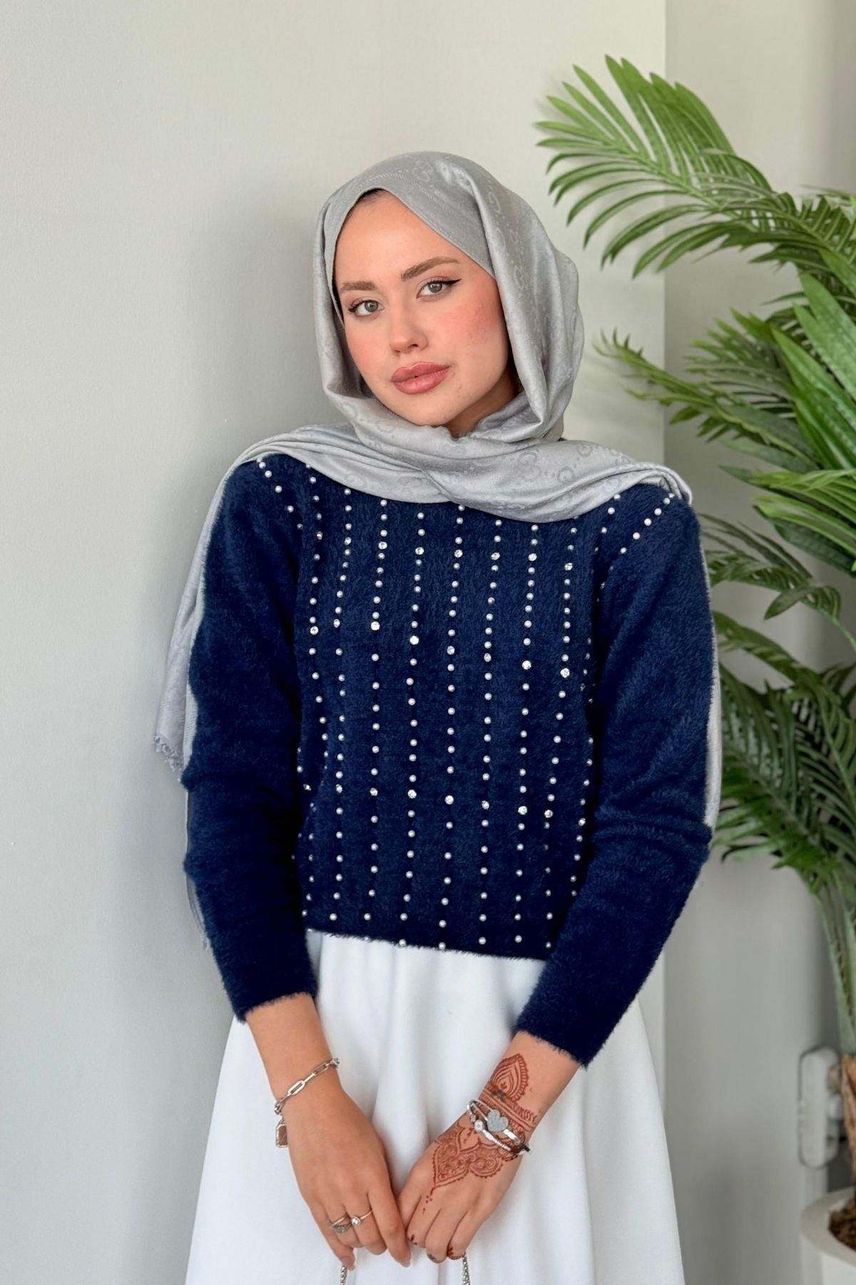 Gala Premium Kazak Lacivert, Fiyatları Haza Moda | Tesettür Giyim | Gala Premium Kazak Lacivert