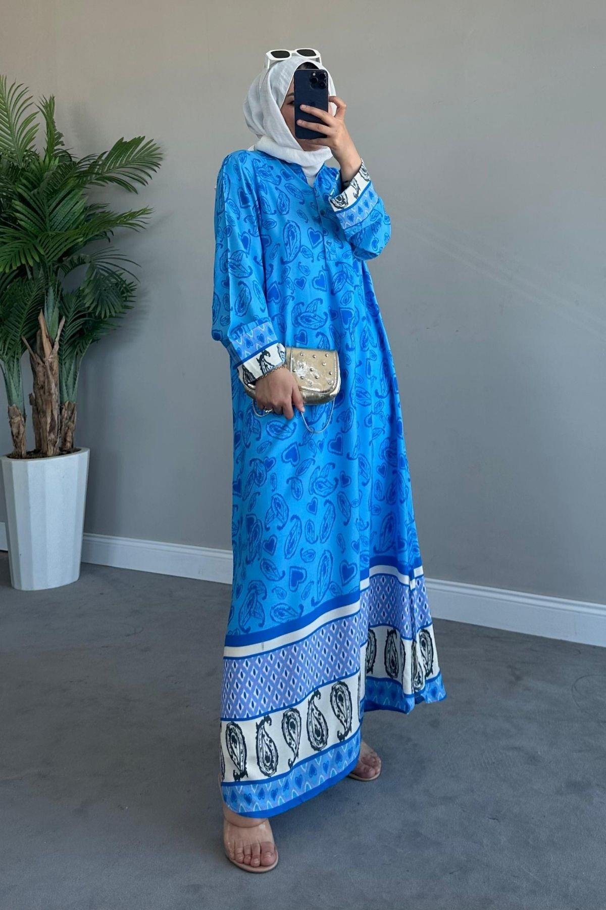 Gamze Viskon Elbise Mavi, Fiyatları 