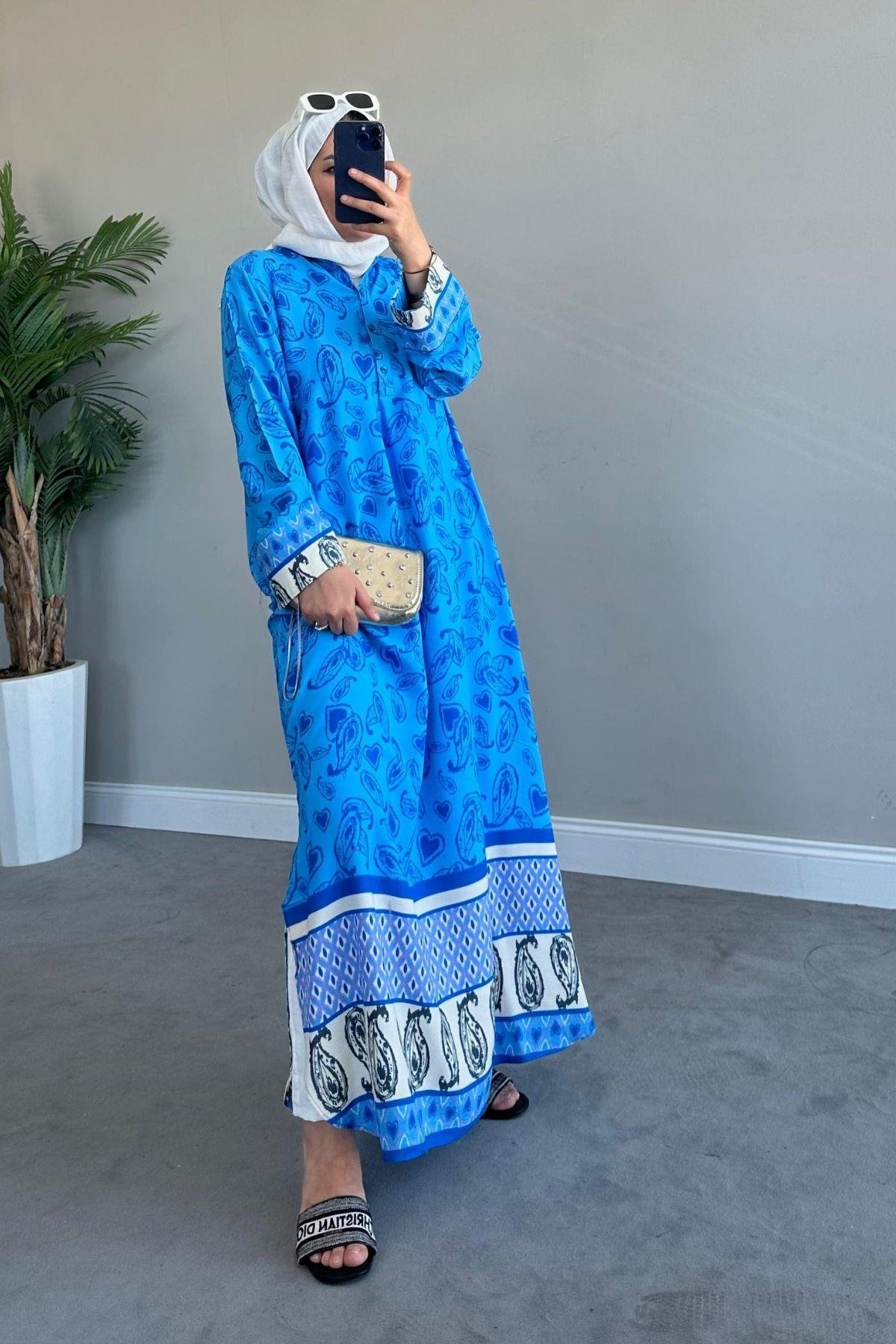 Gamze Viskon Elbise Mavi, Fiyatları 