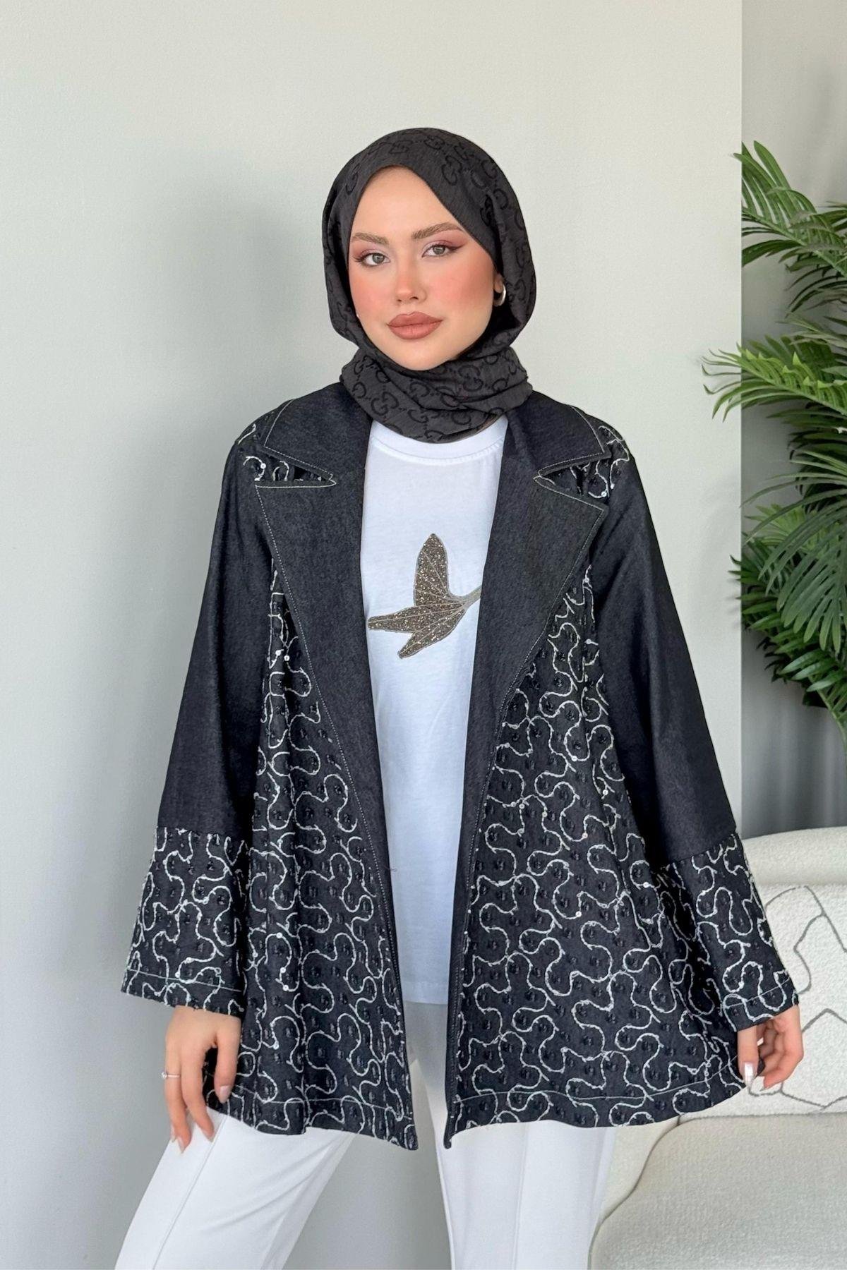 Garnülü Boncuk Kot Ceket Siyah, Fiyatları 