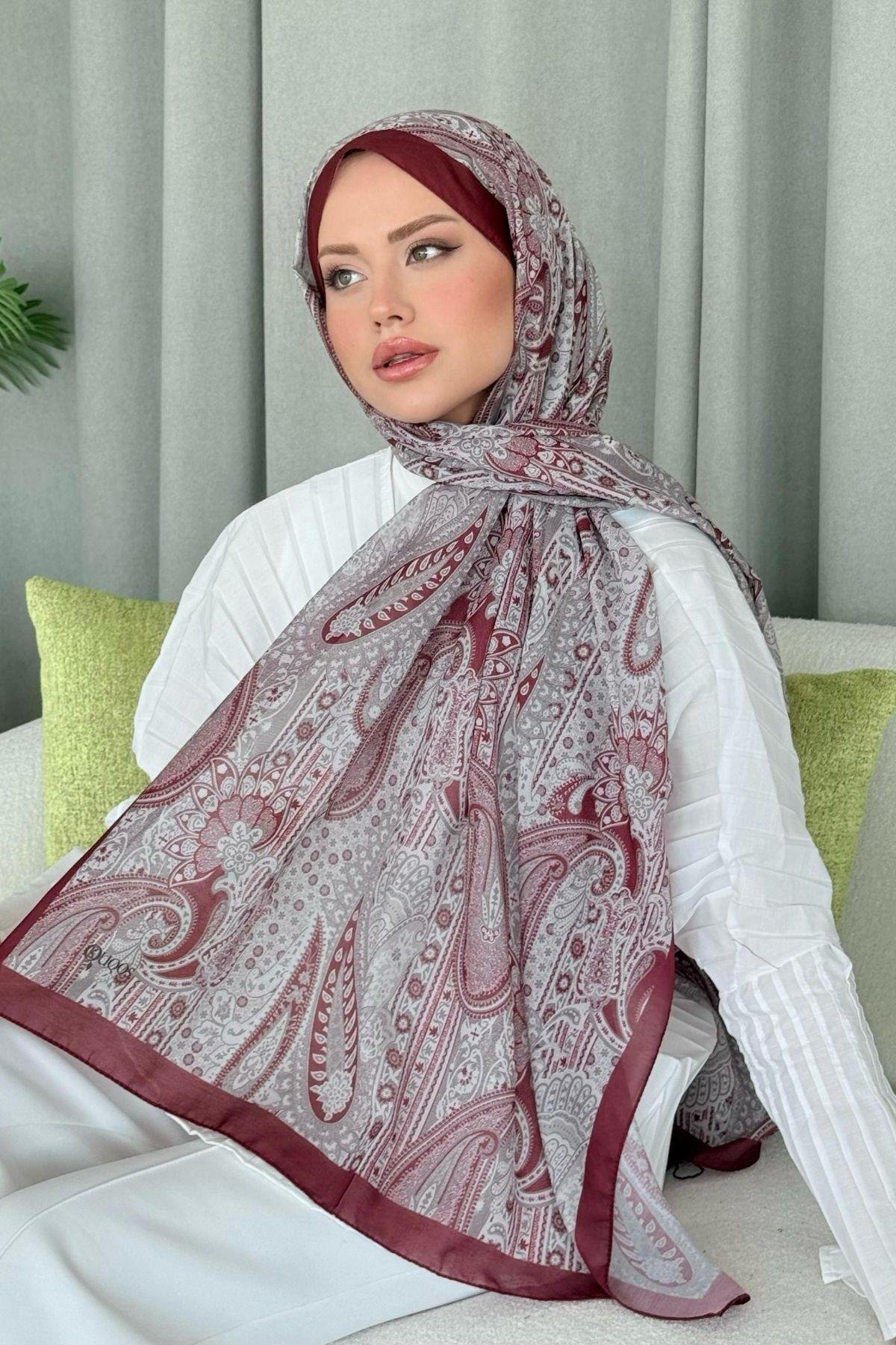 Gasta Dijital Etnik Desen Şal Bordo, Fiyatları Gasta Dijital Etnik Desen Şal Bordo - Haza Moda 