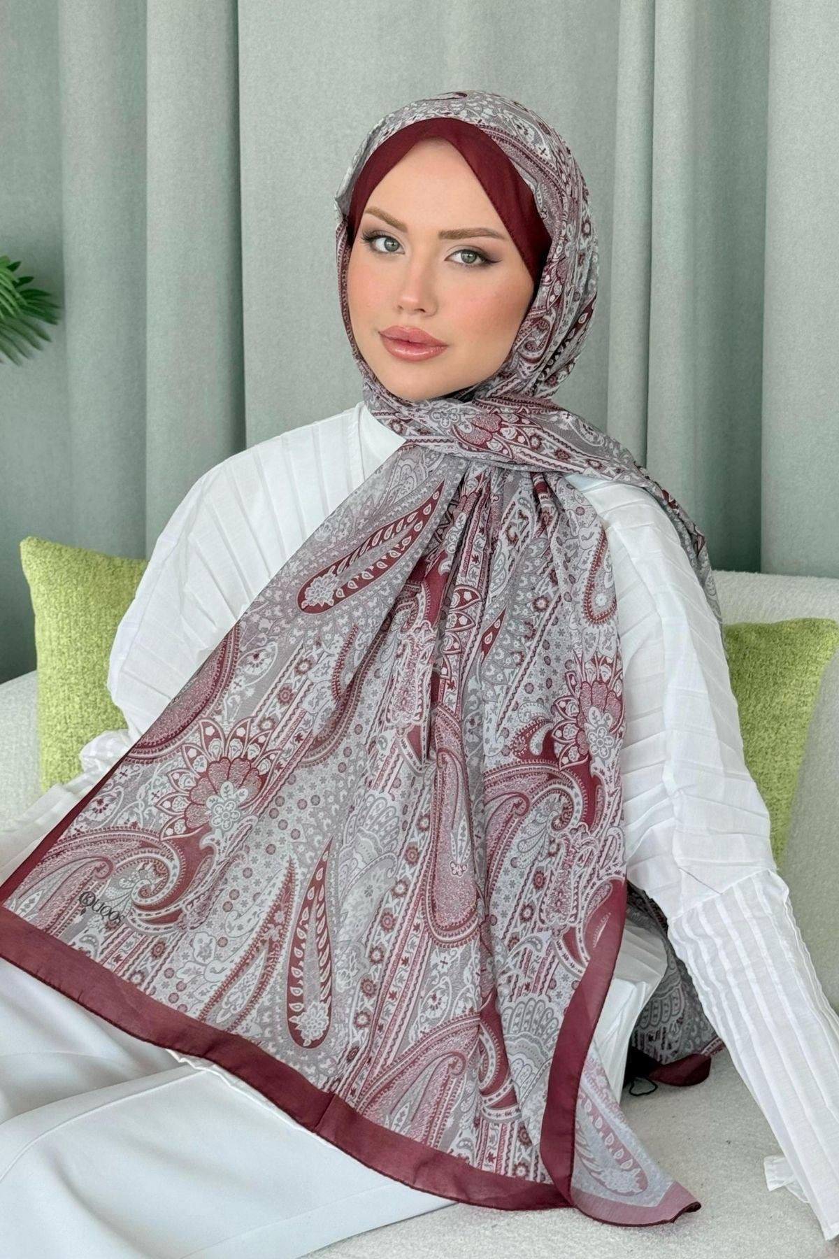 Gasta Dijital Etnik Desen Şal Bordo, Fiyatları Gasta Dijital Etnik Desen Şal Bordo - Haza Moda 