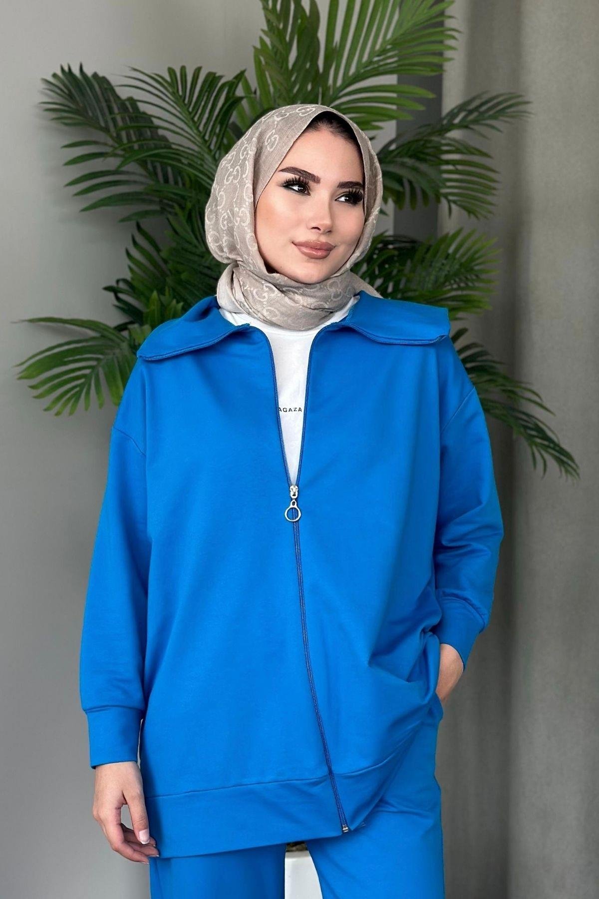 Gemici Takım Koyu Açıkmavi, Fiyatları Haza Moda | Tesettür Giyim | Gemici Takım Açıkmavi