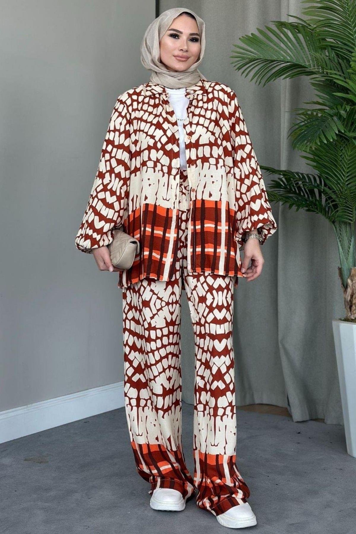 Geometrik Viskon Takım Kahve, Fiyatları Geometrik Viskon Takım Mavi – Haza Moda | Tesettür Giyim