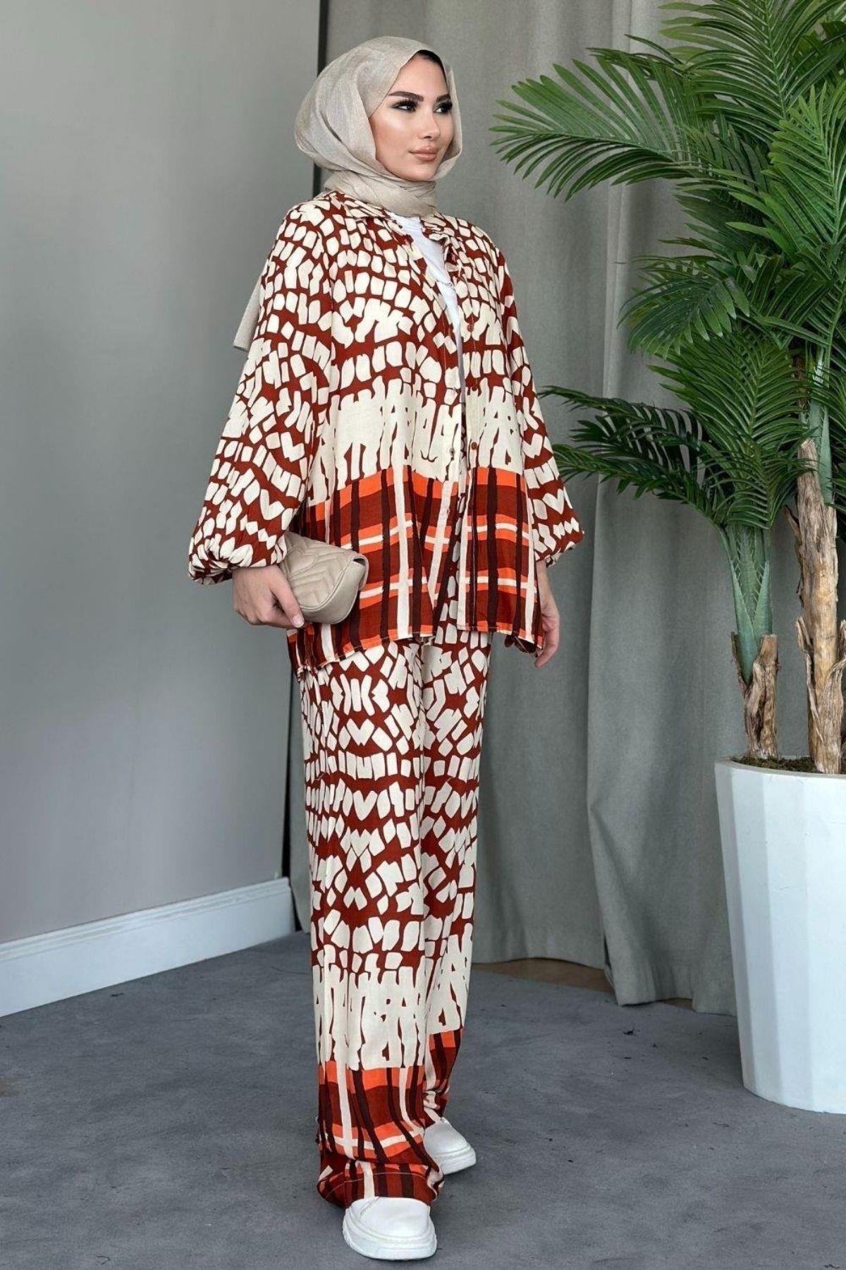 Geometrik Viskon Takım Kahve, Fiyatları Geometrik Viskon Takım Mavi – Haza Moda | Tesettür Giyim