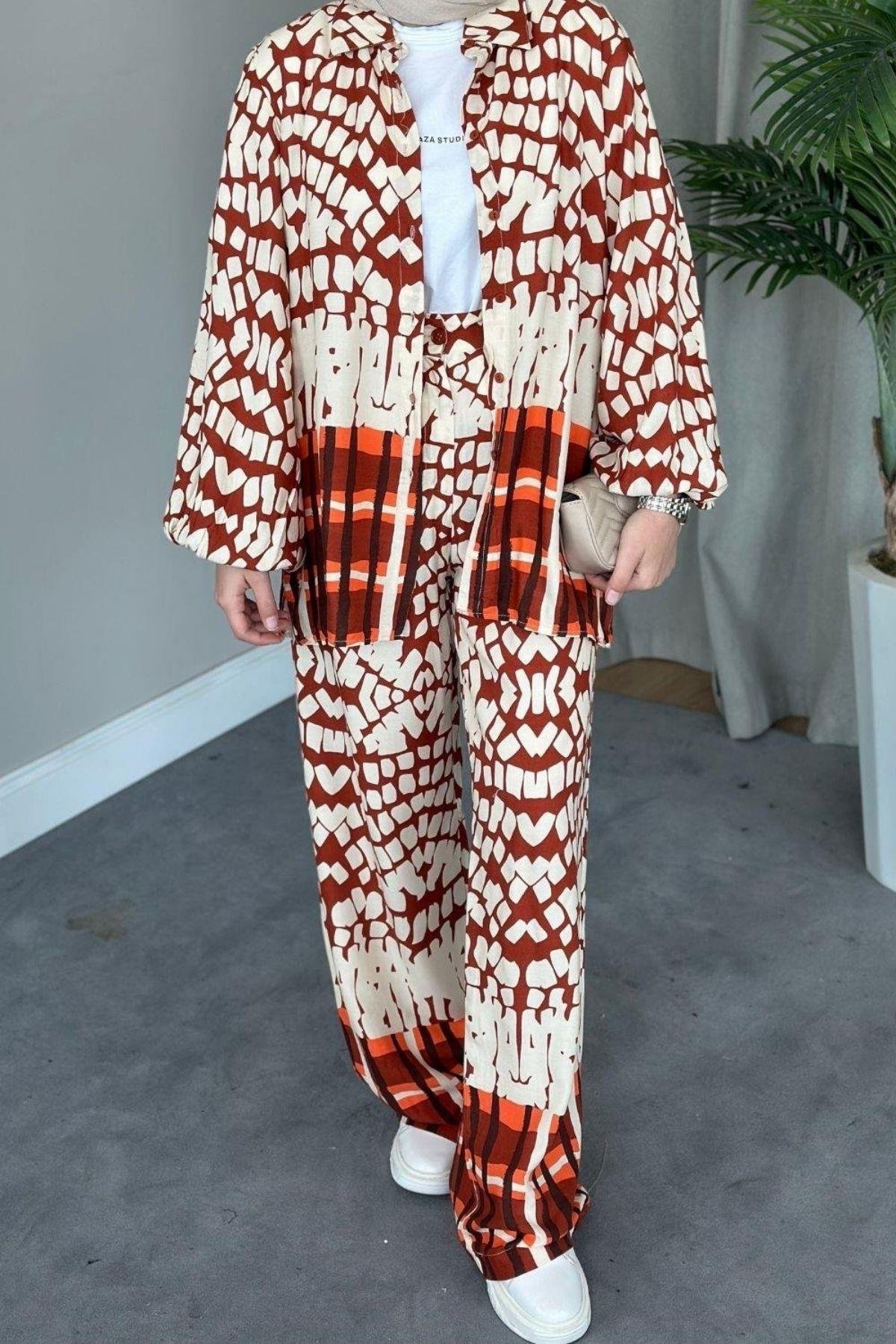 Geometrik Viskon Takım Kahve, Fiyatları Geometrik Viskon Takım Mavi – Haza Moda | Tesettür Giyim