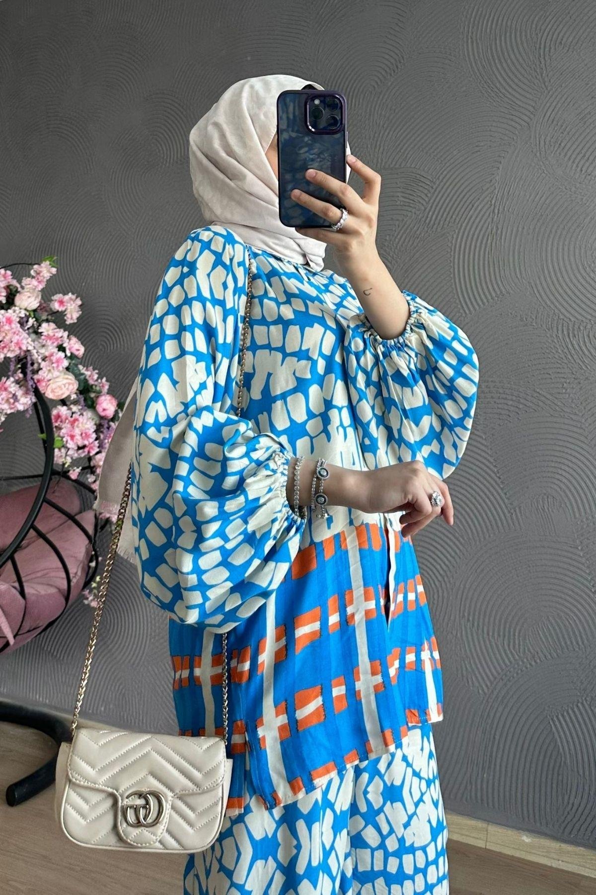 Geometrik Viskon Takım Mavi, Fiyatları 