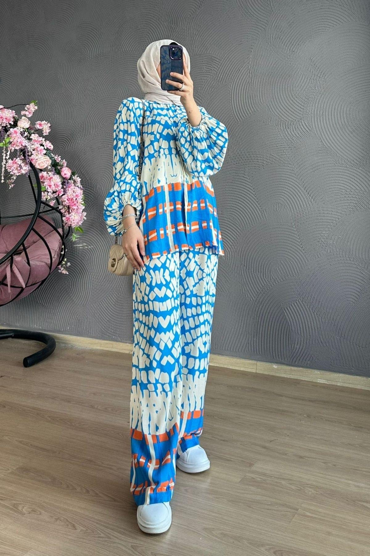 Geometrik Viskon Takım Mavi, Fiyatları 