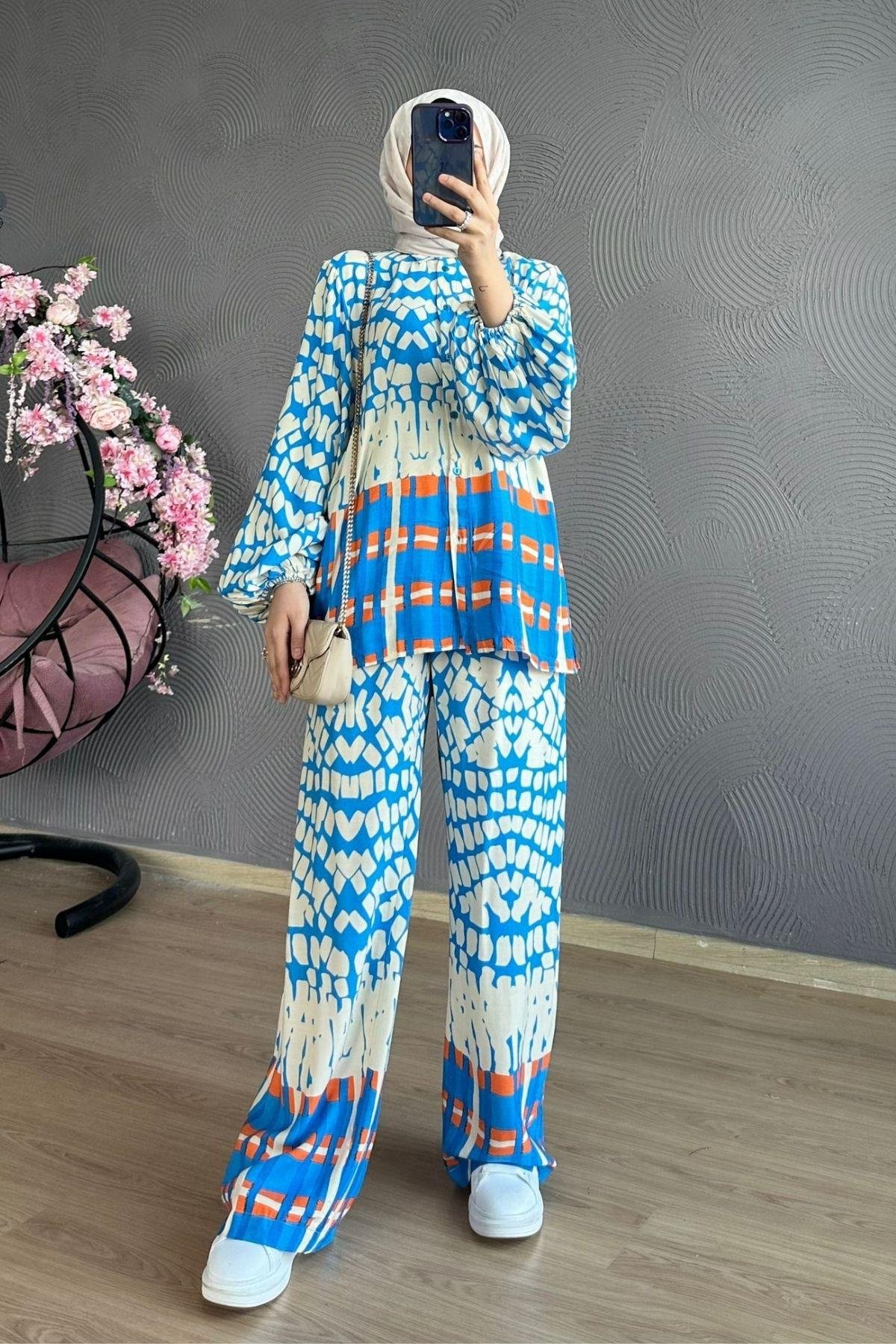 Geometrik Viskon Takım Mavi, Fiyatları 