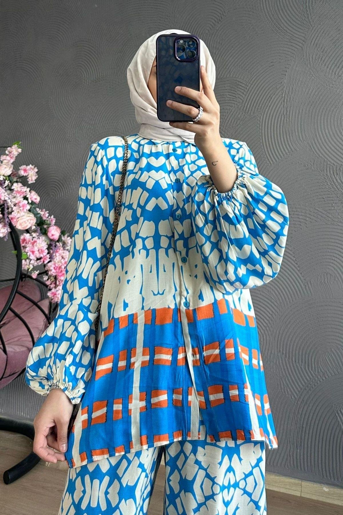 Geometrik Viskon Takım Mavi, Fiyatları 