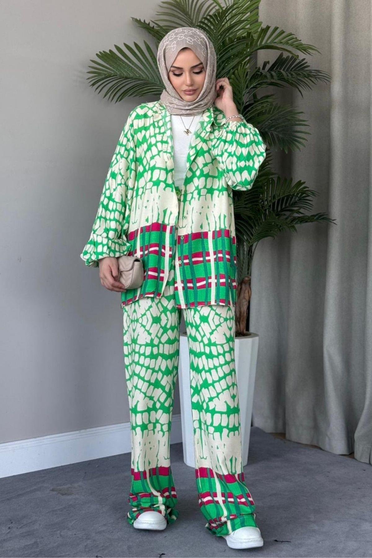 Geometrik Viskon Takım Yeşil, Fiyatları Geometrik Viskon Takım Mavi – Haza Moda | Tesettür Giyim