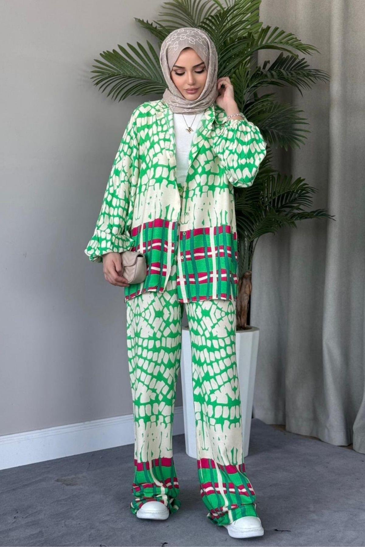 Geometrik Viskon Takım Yeşil, Fiyatları Geometrik Viskon Takım Mavi – Haza Moda | Tesettür Giyim