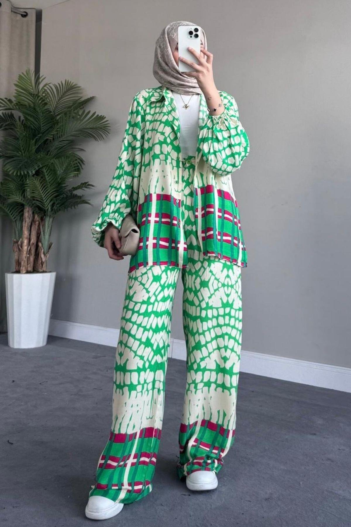 Geometrik Viskon Takım Yeşil, Fiyatları Geometrik Viskon Takım Mavi – Haza Moda | Tesettür Giyim