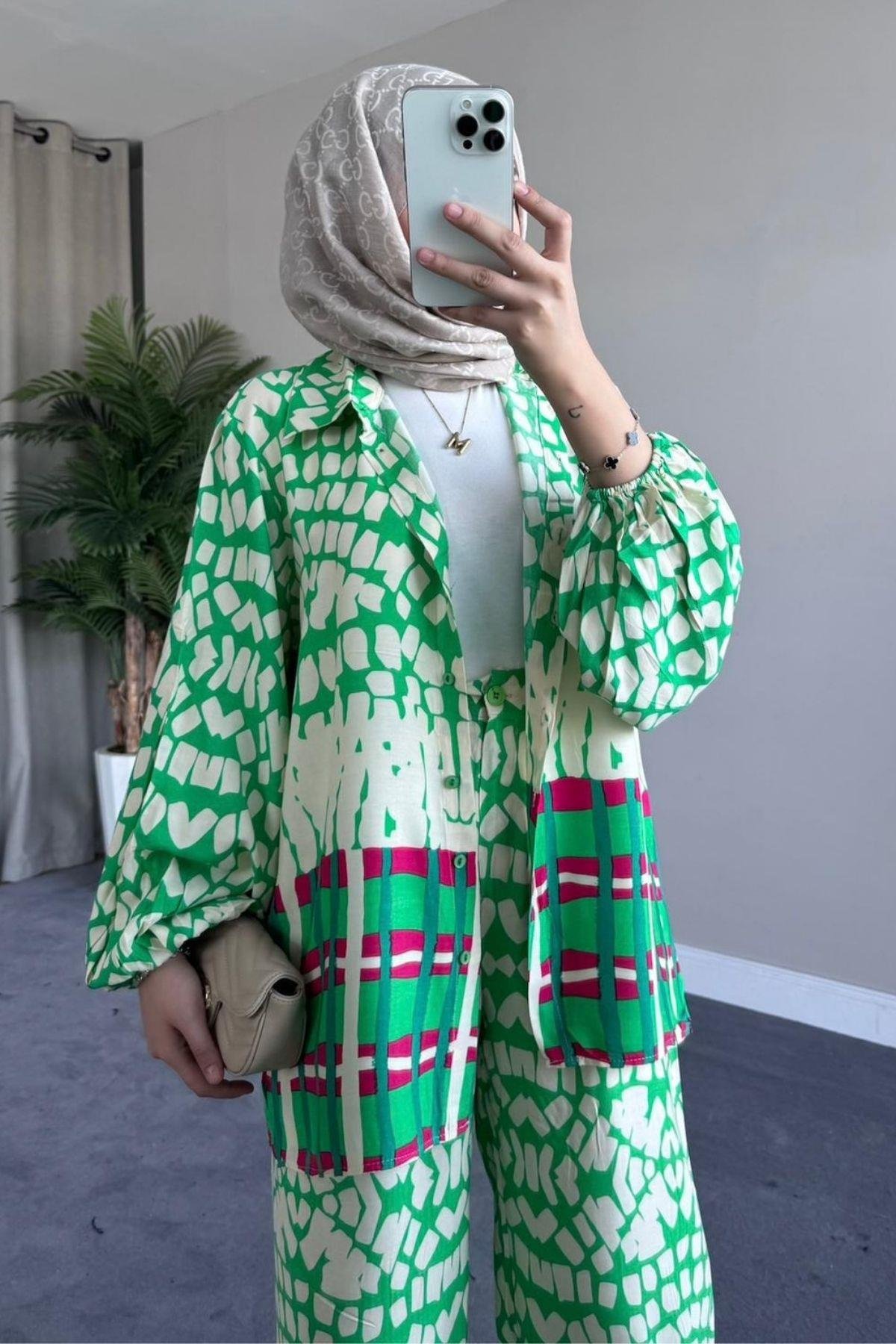 Geometrik Viskon Takım Yeşil, Fiyatları Geometrik Viskon Takım Mavi – Haza Moda | Tesettür Giyim