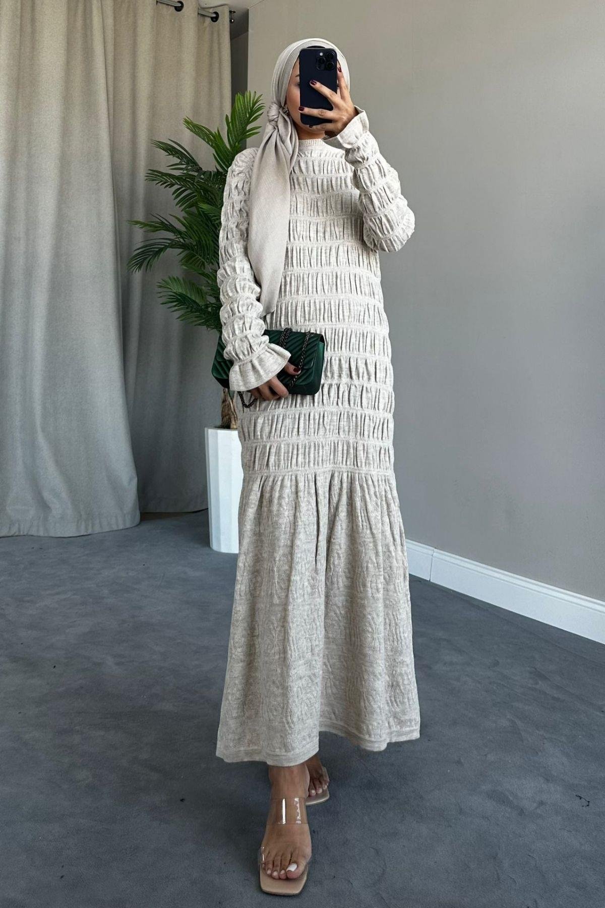 Gipeli Triko Elbise Bej, Fiyatları 