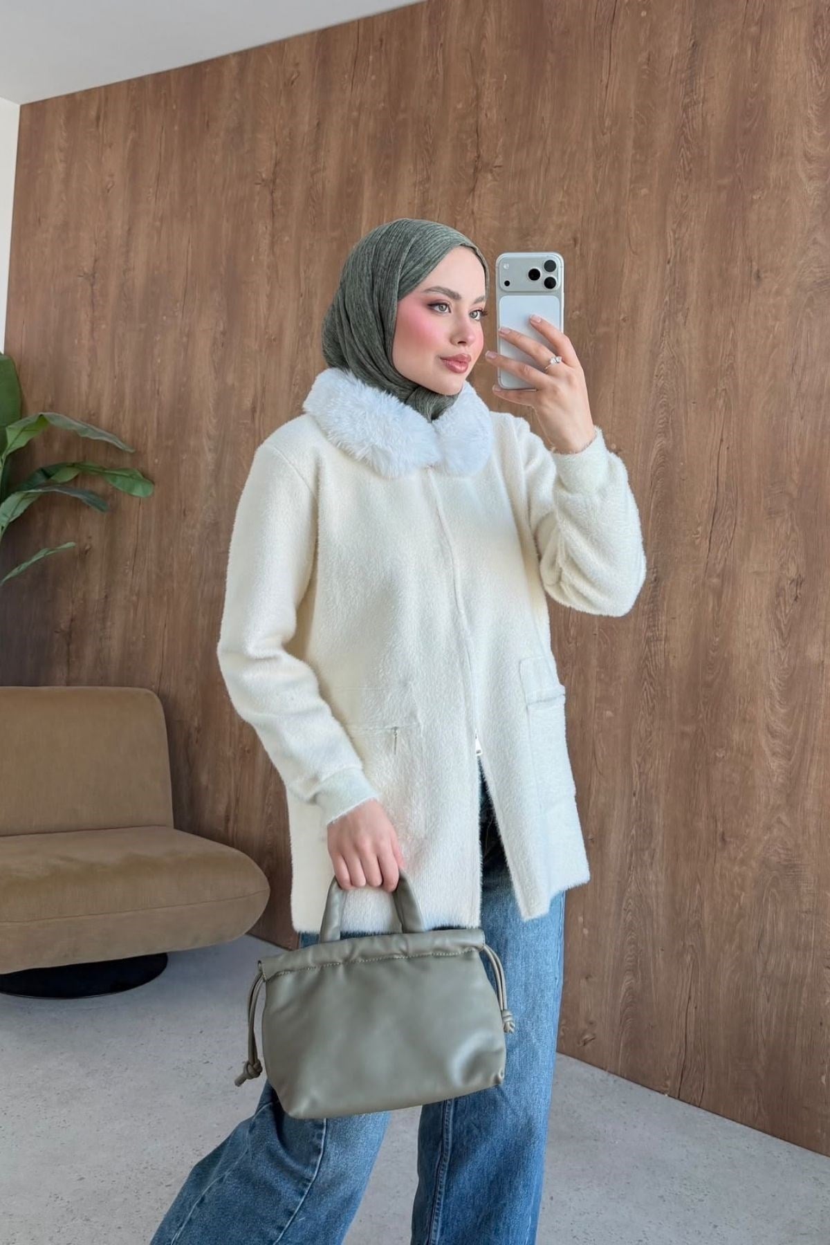 Gökçe Kürklü Angora Hırka Ekru, Fiyatları 